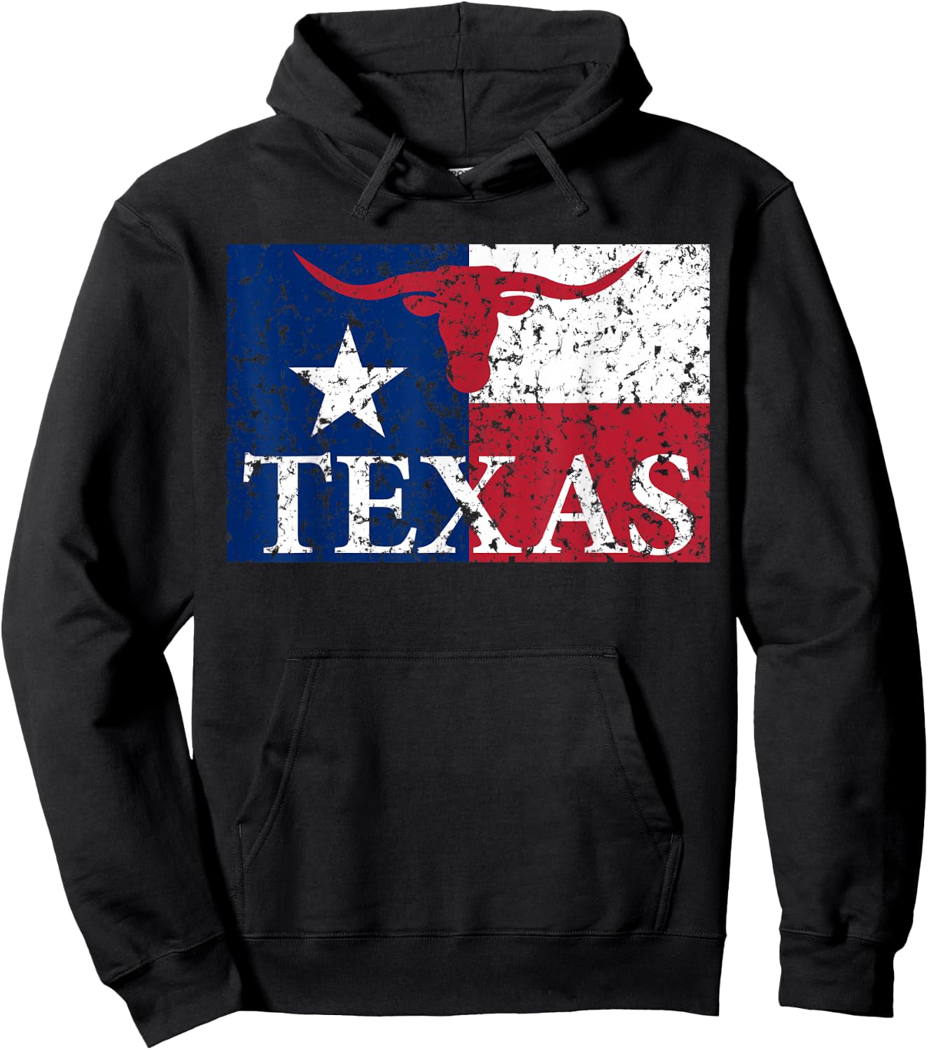 I Love Texas Longhorn Faded Grunge TX Flag Hoodie - Hoodie | Black