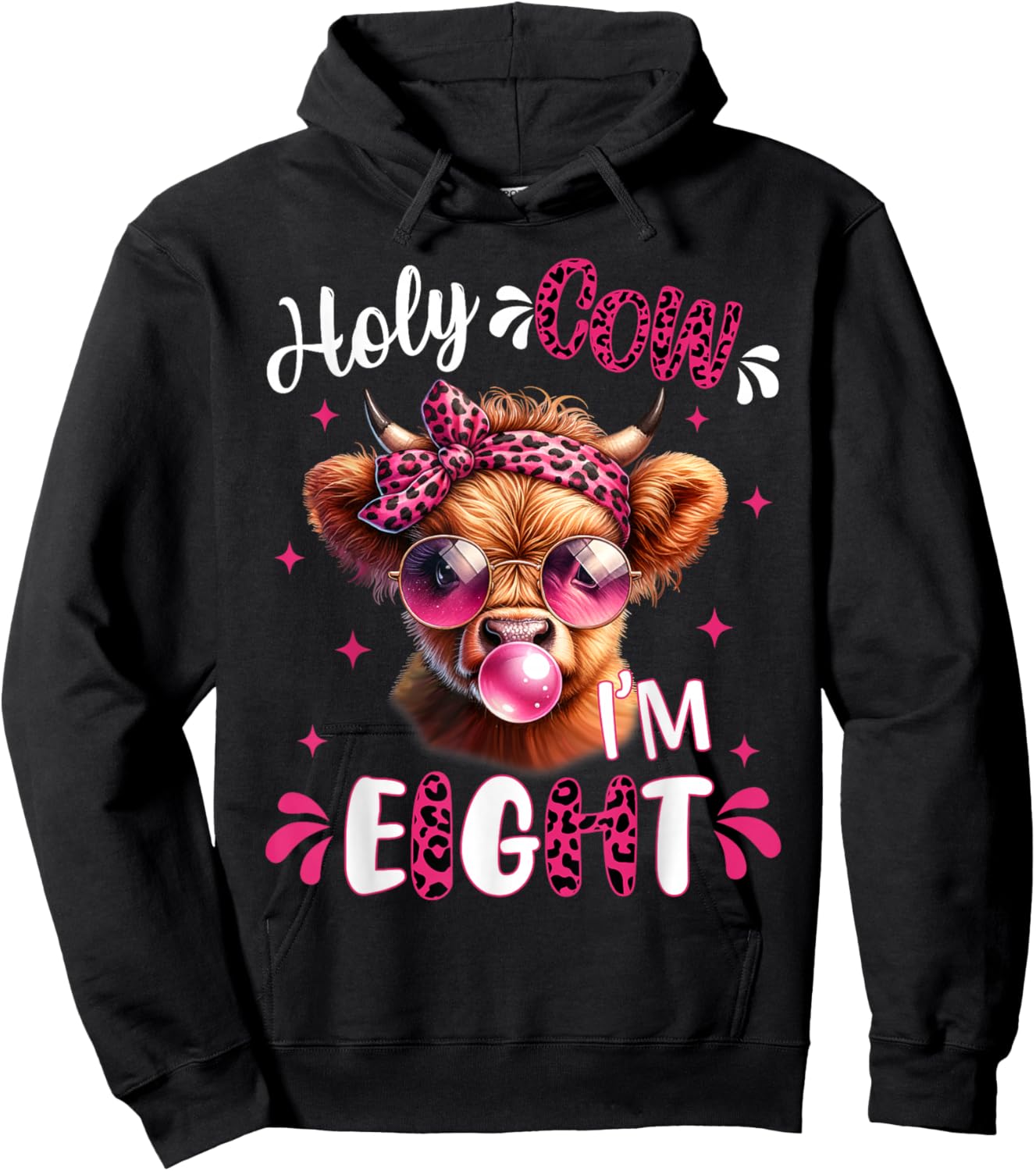 I'm Eight Years Old Girl It's My 8th Birthday Highland Cow Hoodie - Hoodie | Black