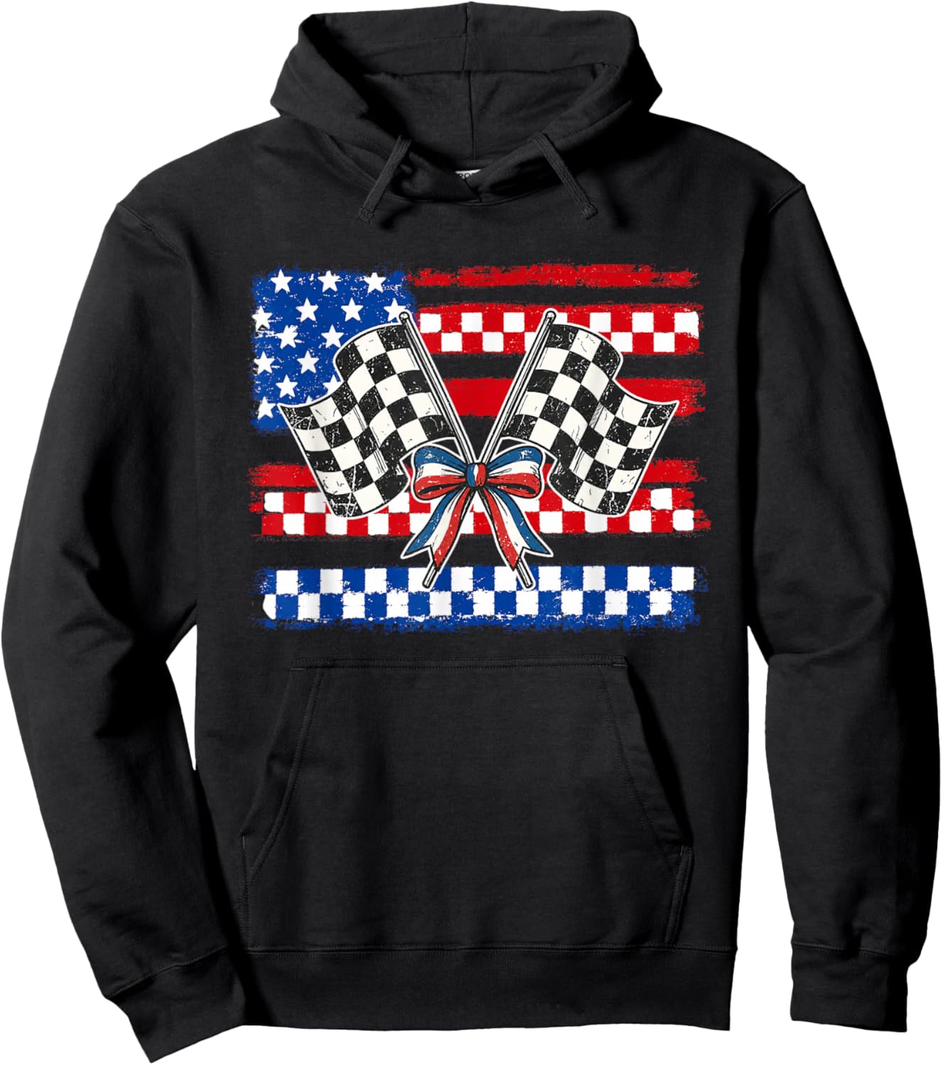 Patriotic Racing Flags Shirt Checkered Flag USA Race Day Hoodie - Hoodie | Black