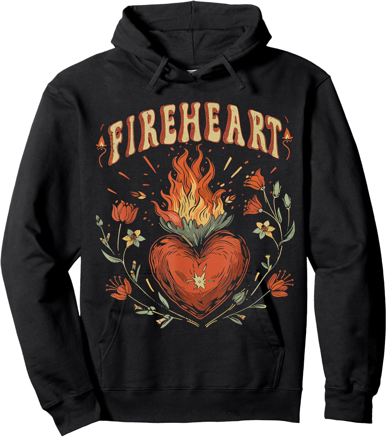 Vintage Fire-Heart Hoodie - Hoodie | Black