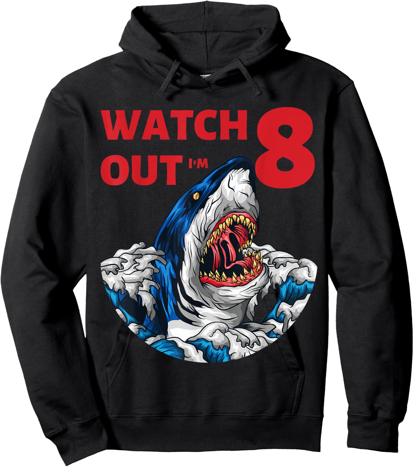 8th Birthday Shark Shirt Boys Party Gift 8 Year Old Hoodie - Hoodie | Black