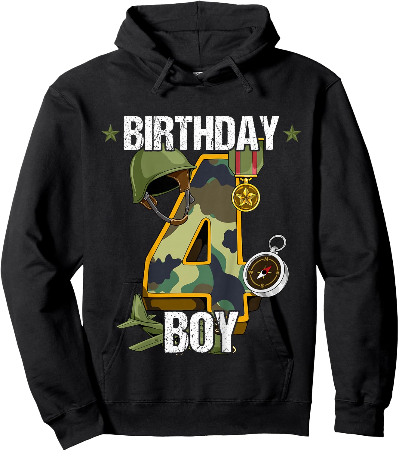 Kids 4th Birthday Army Hoodie - Hoodie | Black