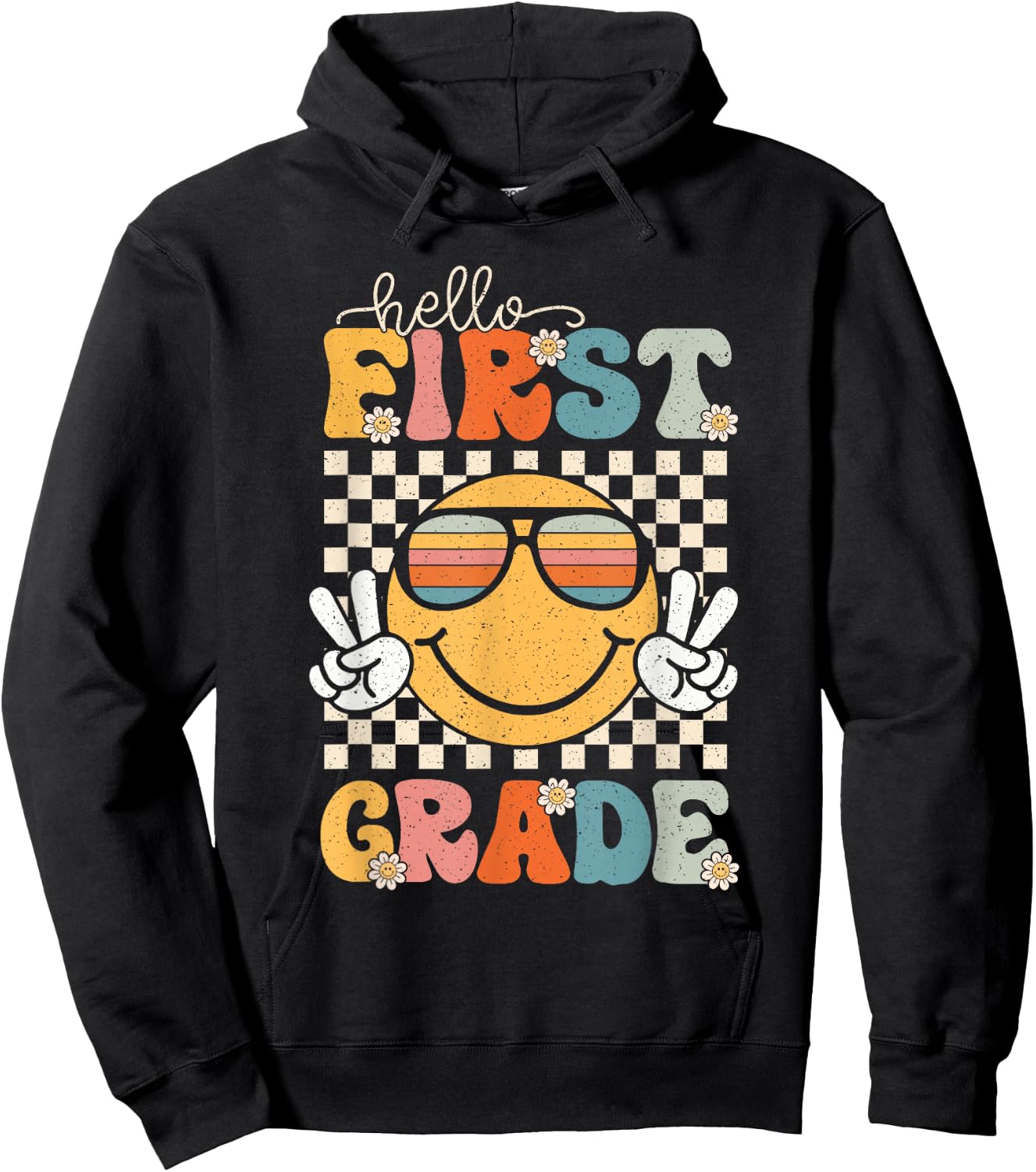 Hello First Grade Retro 1st Day of School 1st Grade Team Hoodie - Hoodie | Black