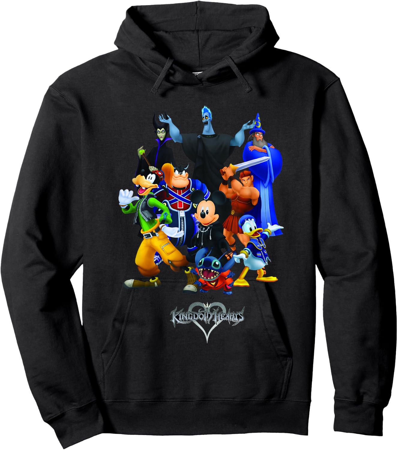 Disney Kingdom Hearts Magical Characters Mash Up Chest Logo Hoodie - Hoodie | Black