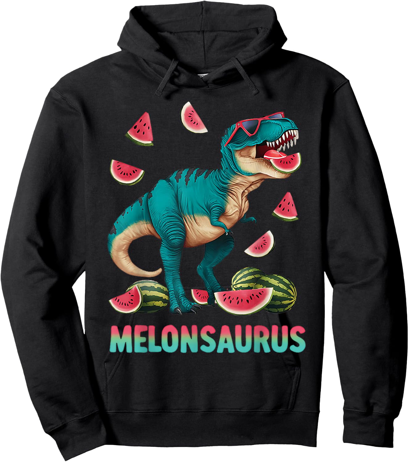 Funny Melonsaurus Watermelon Dinosaur T Rex Summer Vacation Hoodie - Hoodie | Black