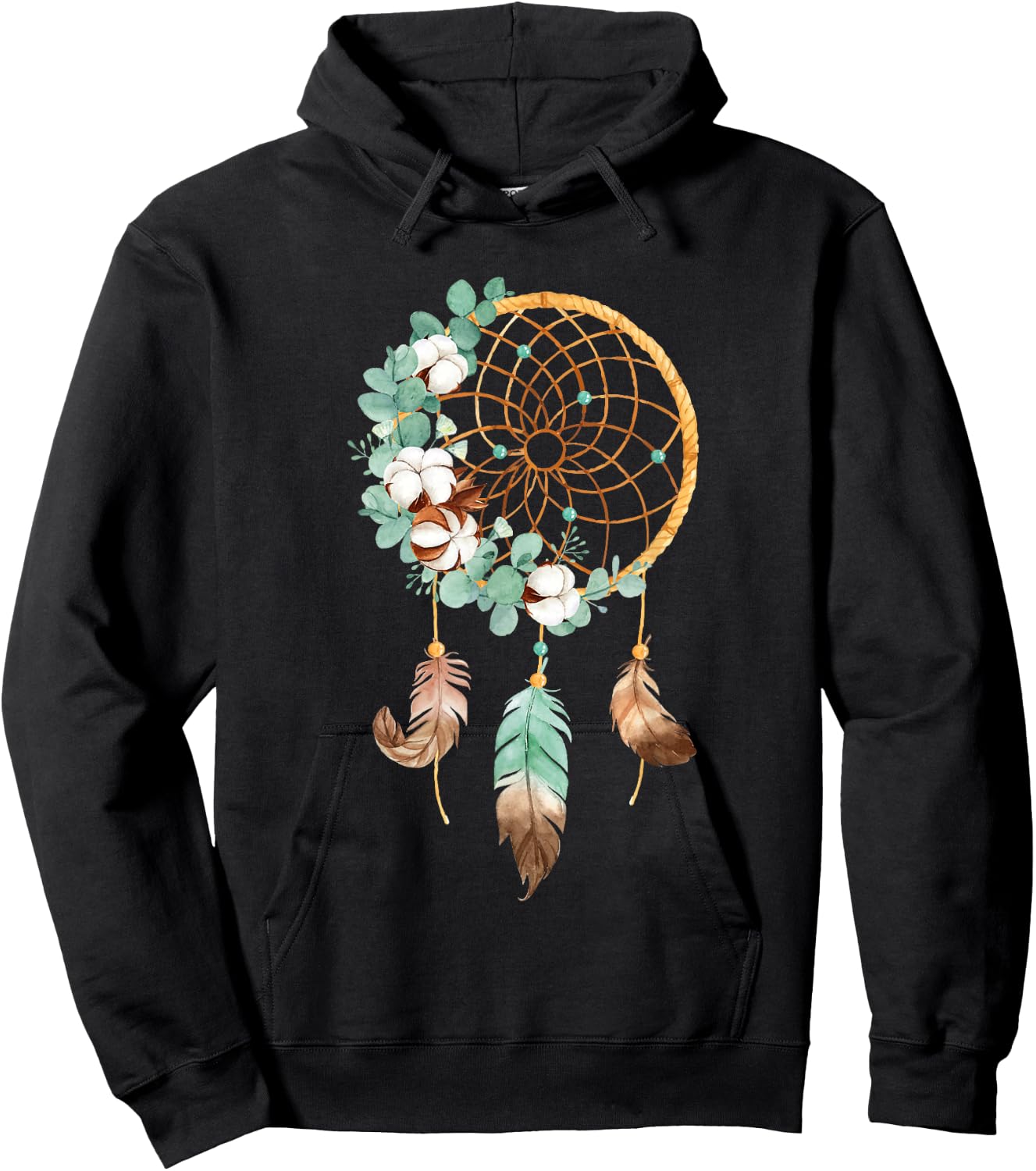 Floral Boho Watercolor Dream Catcher Bohemian Dream Catcher Hoodie - Hoodie | Black