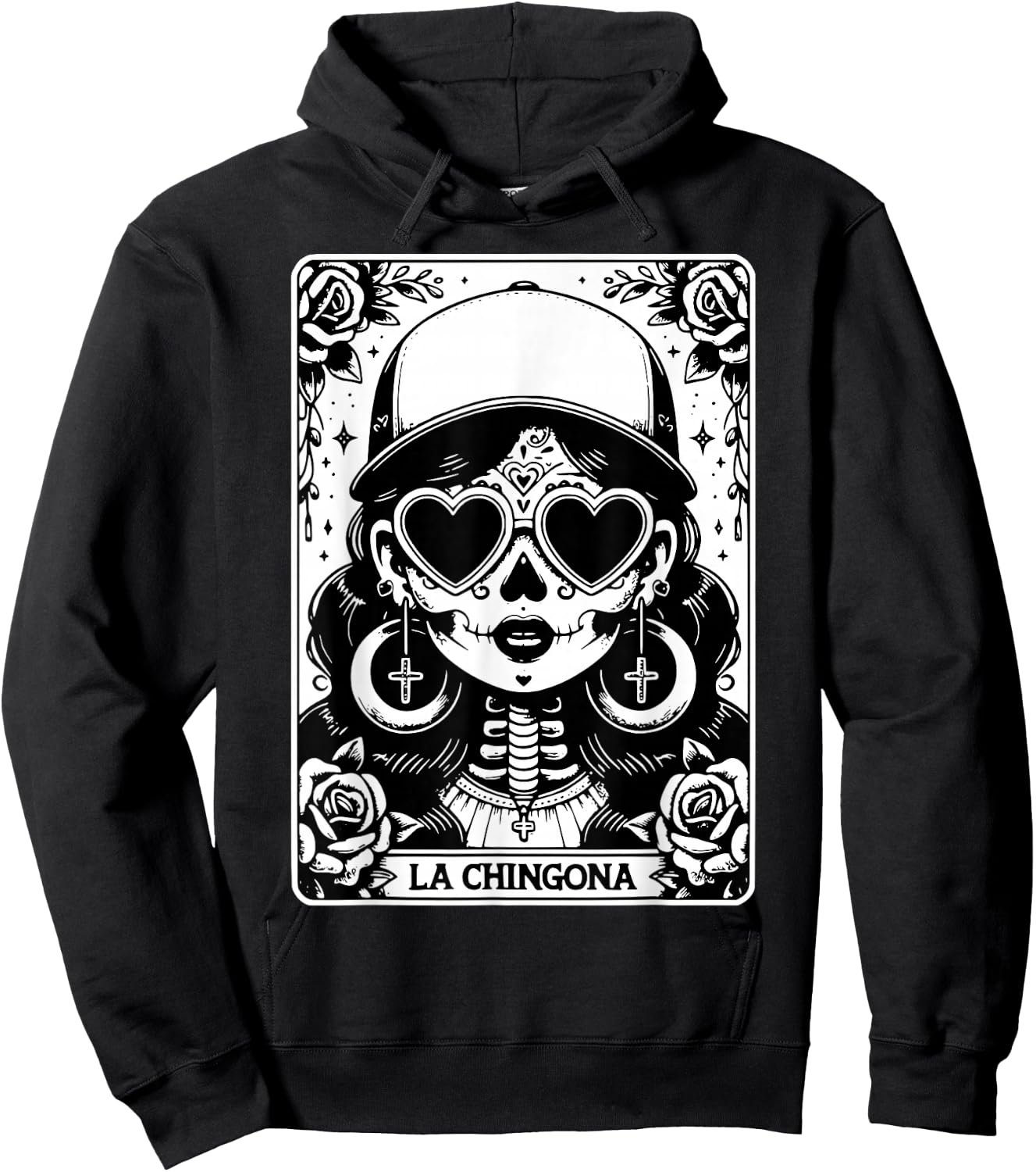 Retro La Chingona Tarot Card Mexican Skeleton Women Hoodie - Hoodie | Black