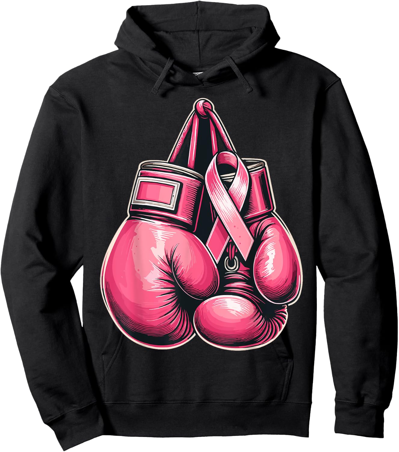 Breast Cancer Boxing Glove Pink Ribbon Awareness Fight Women Hoodie - Hoodie | Black