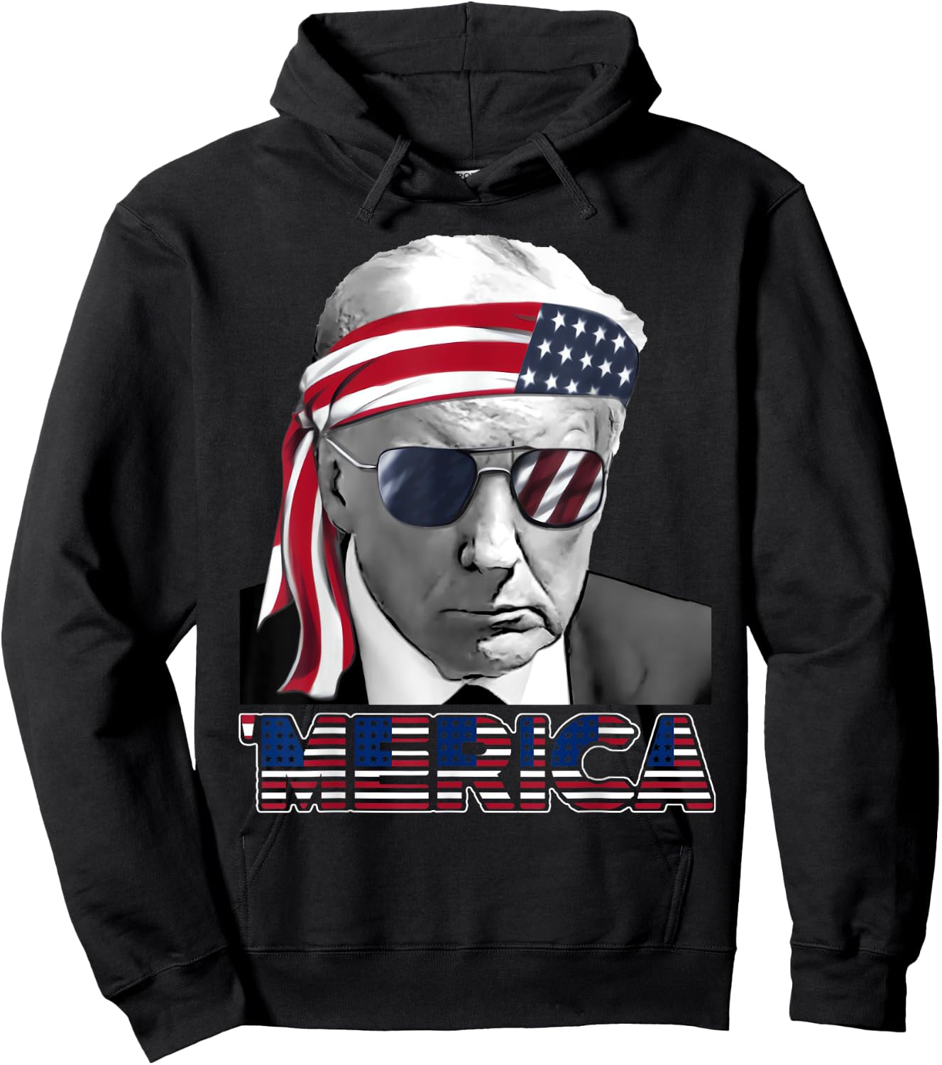'MERICA TRUMP Happy 4th Of July Trump American Flag Hoodie - Hoodie | Black