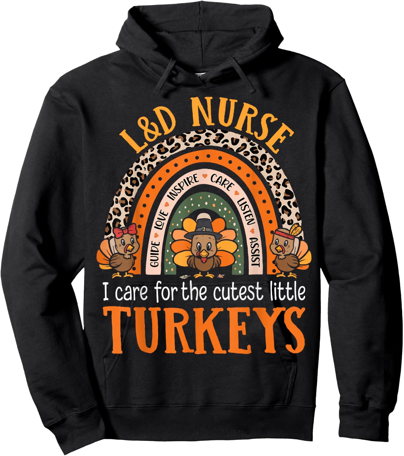Thanksgiving Labor & Delivery Nurse Turkey Outfits - Women's Adults Black Short Sleeve Modern - Small - I Care for the Cutest Little Turkeys Hoodie - Hoodie | Black
