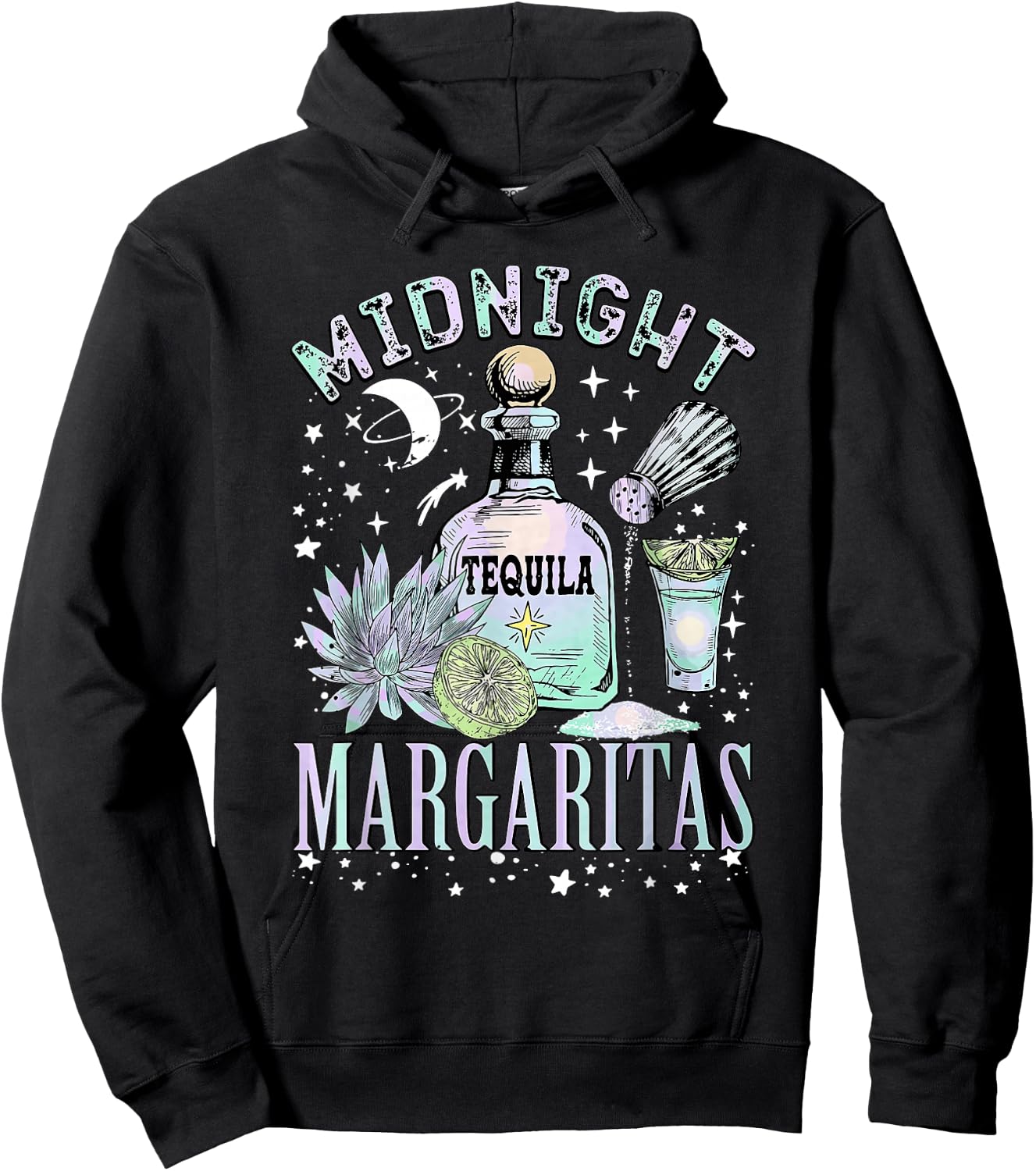 Midnight Margaritas Tequila Bottle Lime Succulent Hoodie - Hoodie | Black