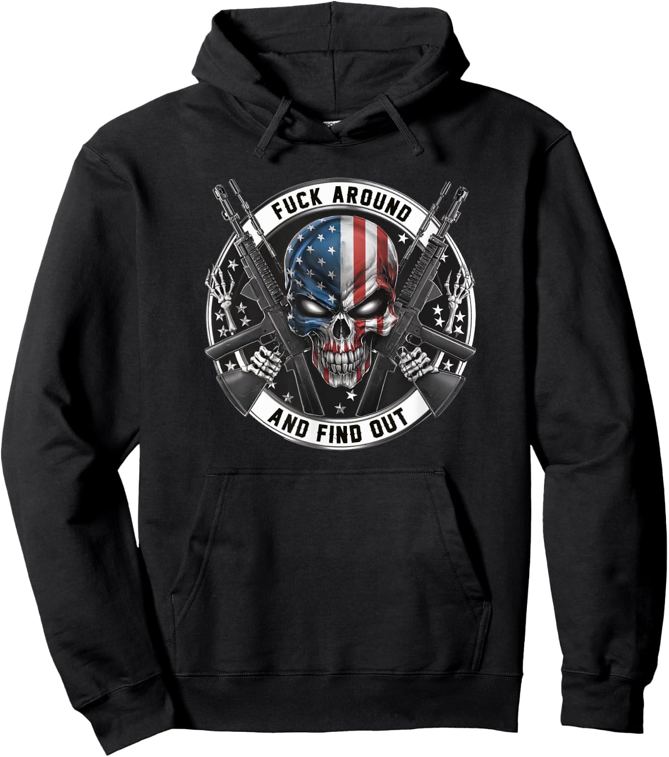 Flag Skull with American Flag F@ck Around and Find Out Hoodie - Hoodie | Black