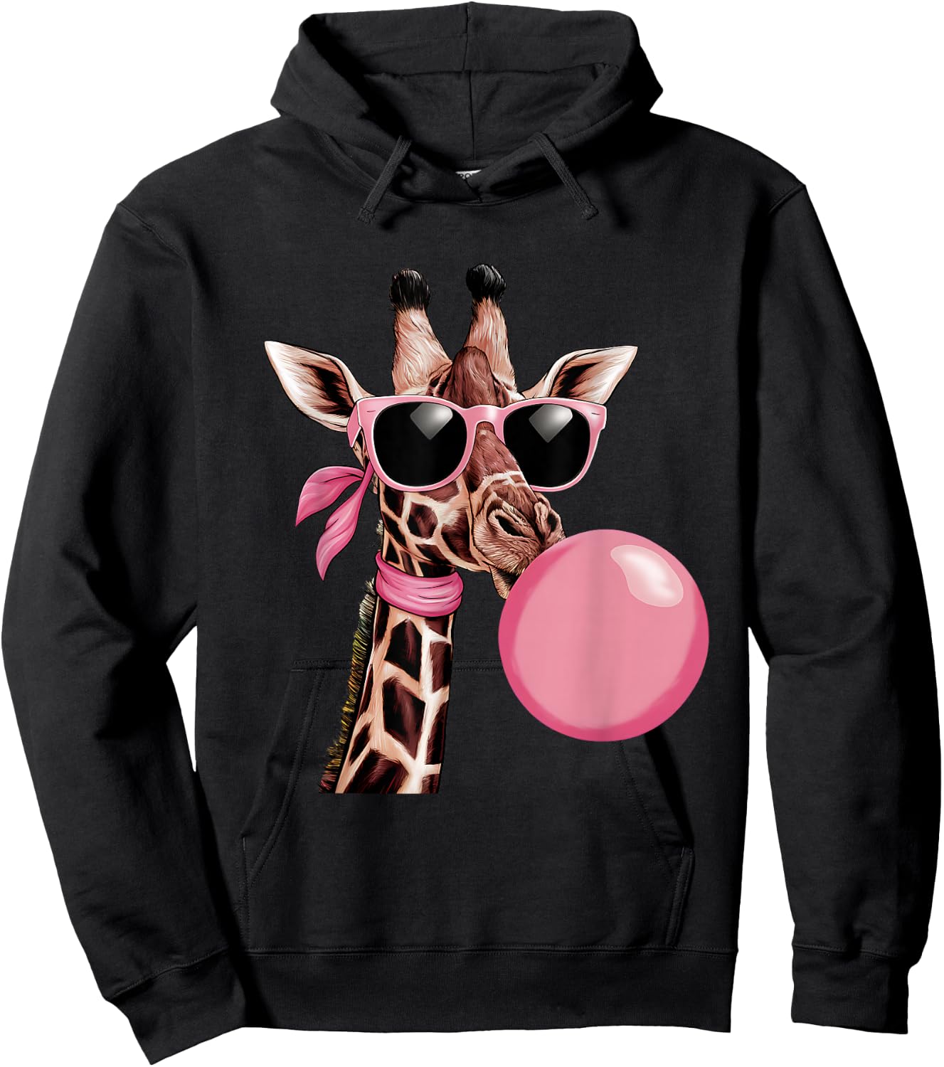 Funny Cute Giraffe Pink Bubble Gum and Pink Sunglasses Hoodie - Hoodie | Black