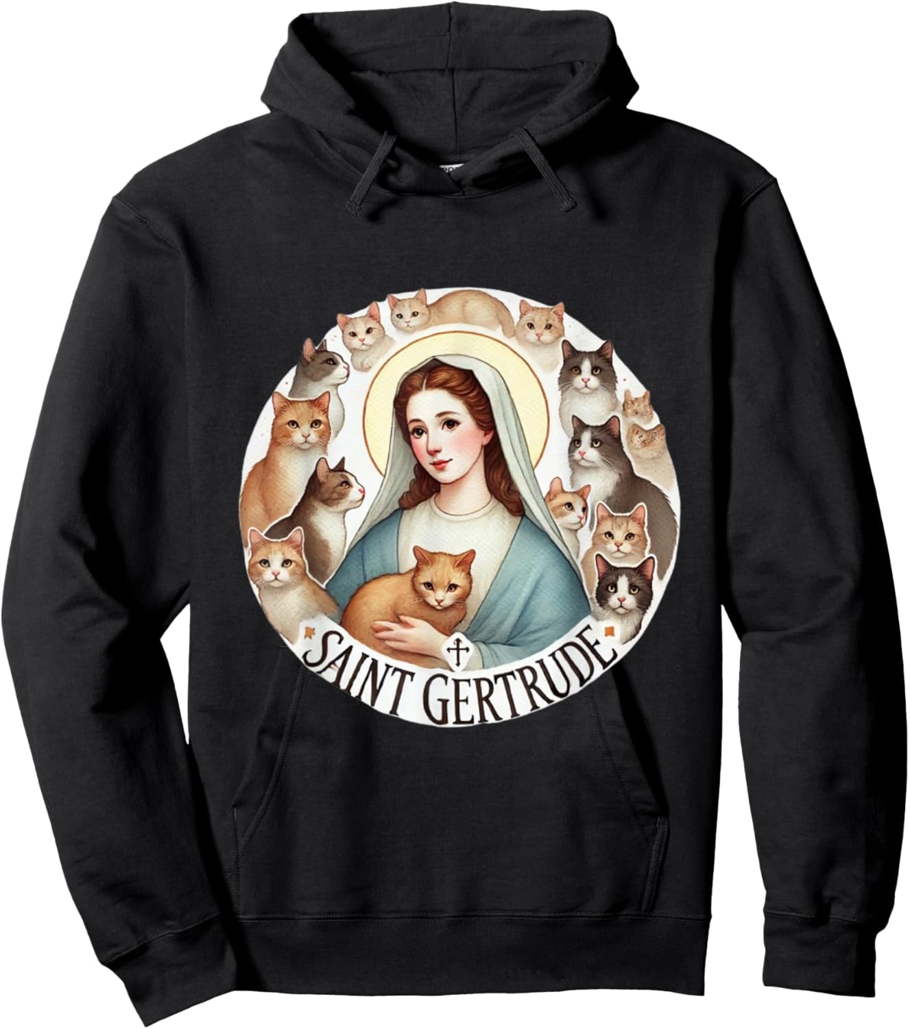 Saint Gertrude patron of cats love cats catholic saint kitty Hoodie - Hoodie | Black