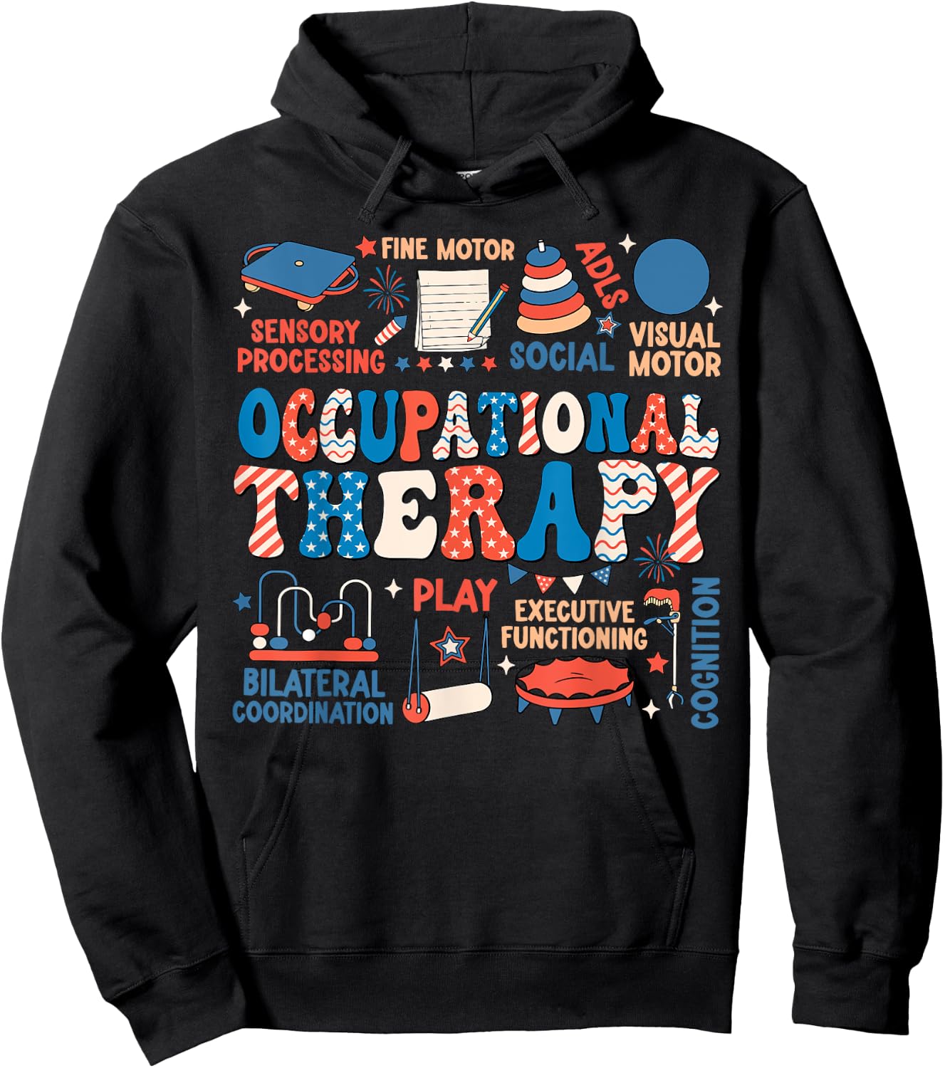 Retro Groovy Occupational Therapy OT Therapist 4th Of July Men Hoodie - Hoodie | Black