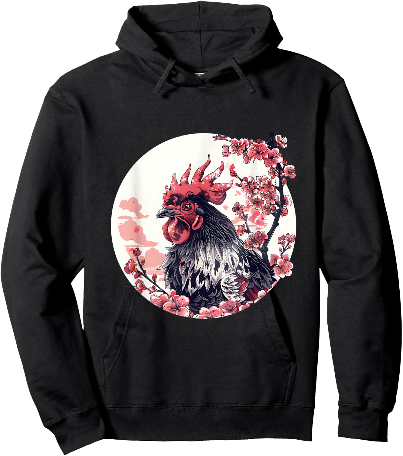 Japanese Cherry Blossom Aesthetic Chicken Farmer Hoodie - Hoodie | Black