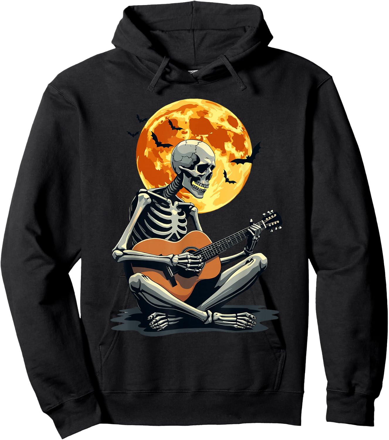 Skeleton Playing Guitar & Funny Halloween | Music & Moon Hoodie - Hoodie | Black