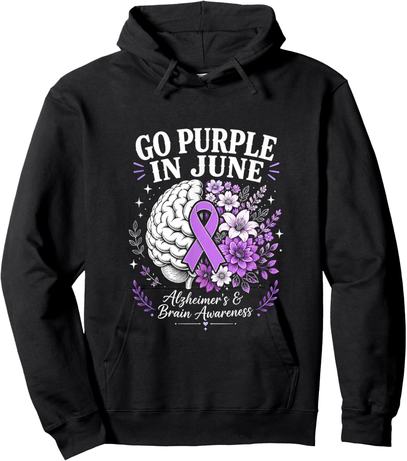 Go Purple in June Alzheimer’s Brain Awareness Ribbon Warrior Hoodie - Hoodie | Black