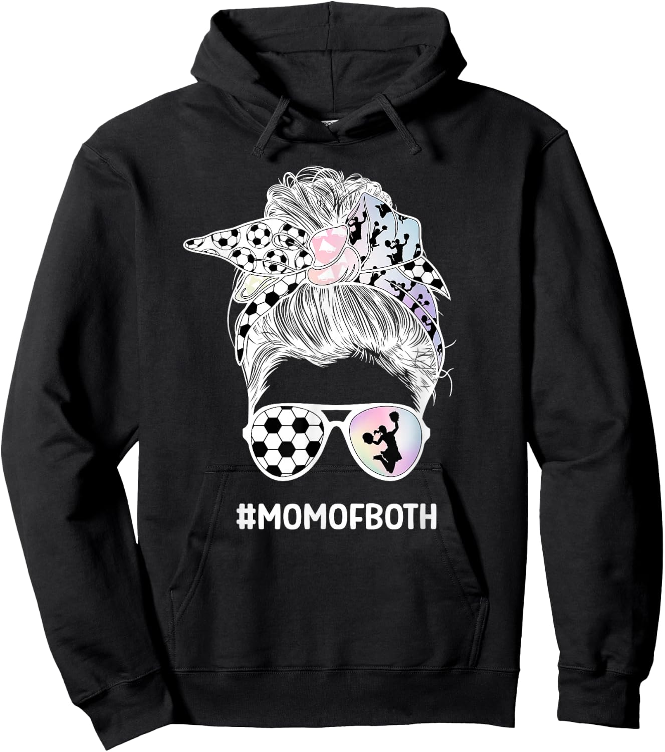 Mom Of Both Messy Bun Cheerleader & Soccer Player Mom Hoodie - Hoodie | Black