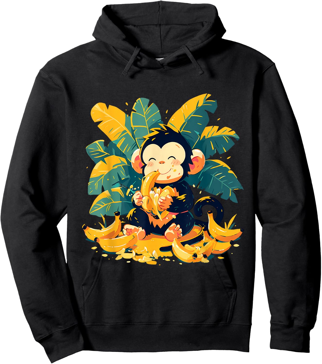 Banana Monkey Cute Monkey Nature Colourful Wildlife Hoodie - Hoodie | Black