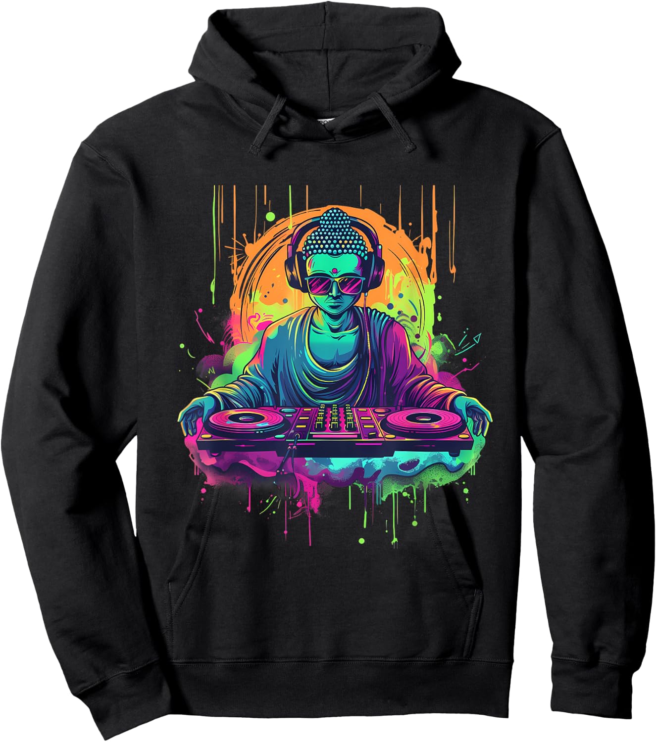Buddha DJ House Turntable DJ Buddha Meditation Dance Club Hoodie - Hoodie | Black