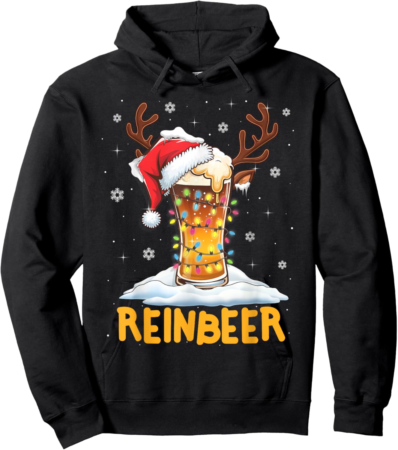 Winedeer Reinbeer Santa Hat Reindeer Couple Xmas Matching Hoodie - Hoodie | Black