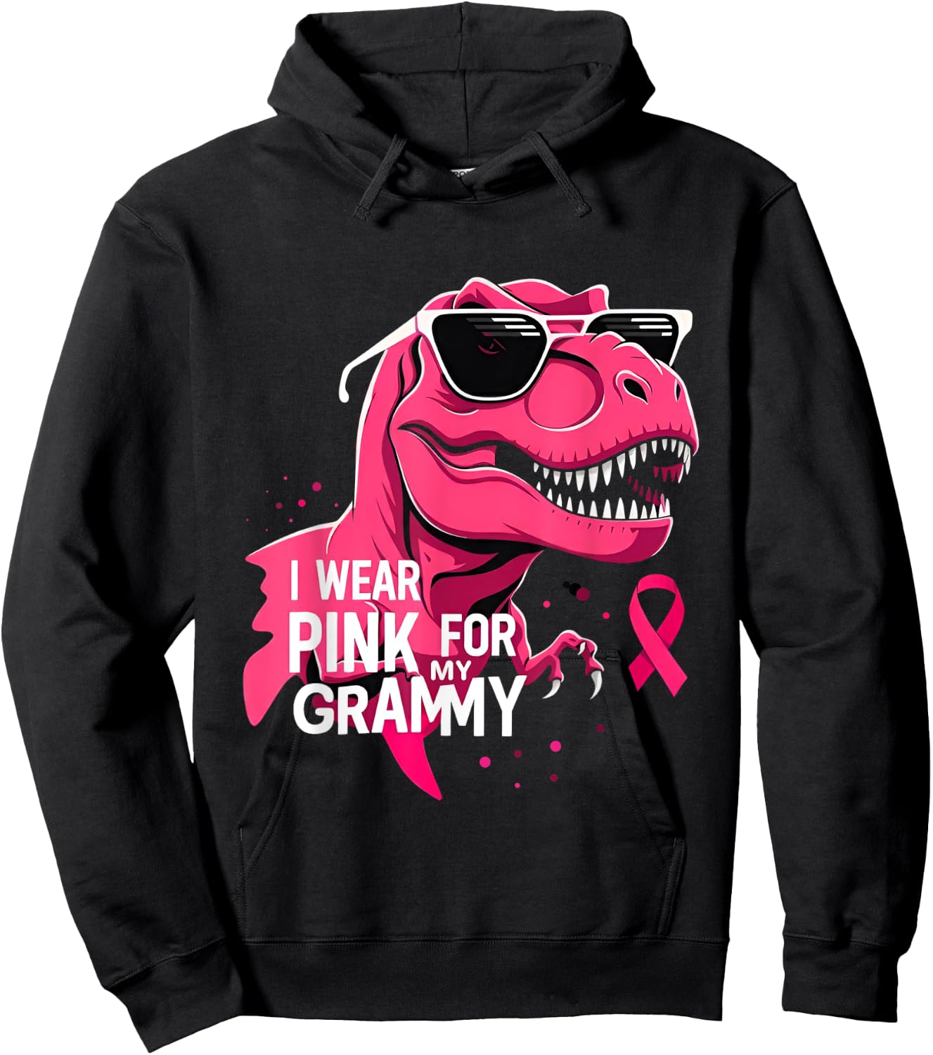 I Wear Pink For My Grammy Dinosaur Breast Cancer Awareness Hoodie - Hoodie | Black