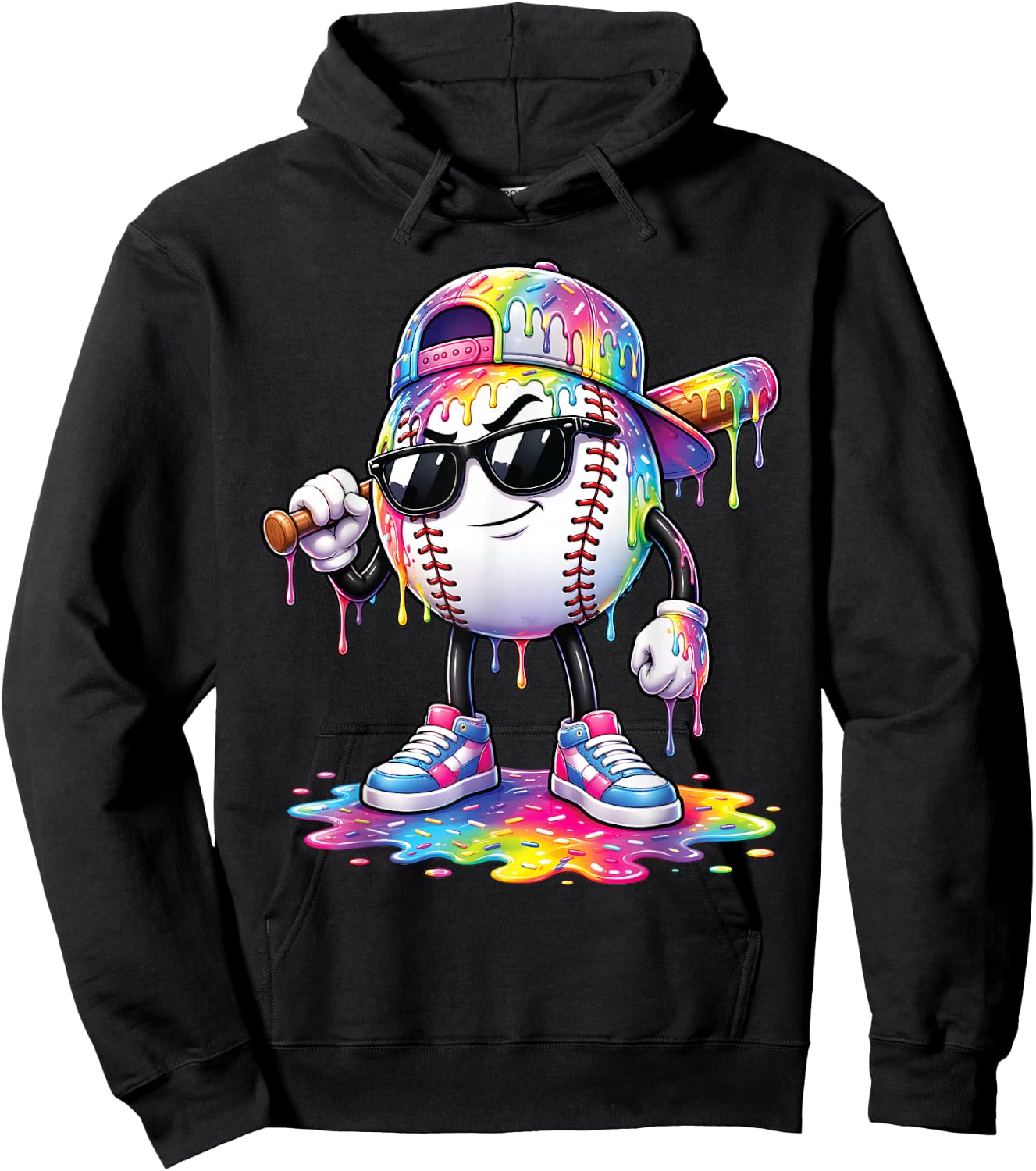 Baseball Drip for Boys Kids Player Ice Cream Dripping Hoodie - Hoodie | Black