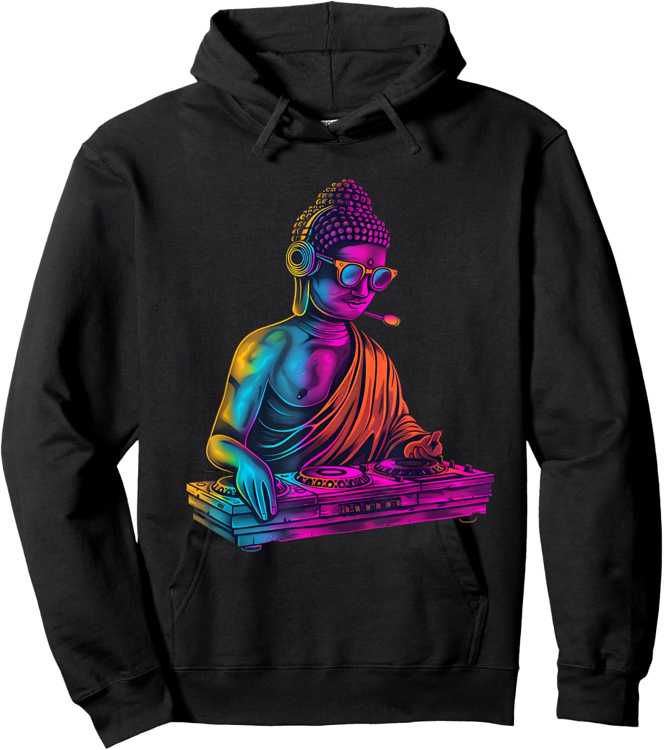 Buddha DJ Turntable DJ Buddha Techno EDM House Buddhism Hoodie - Hoodie | Black