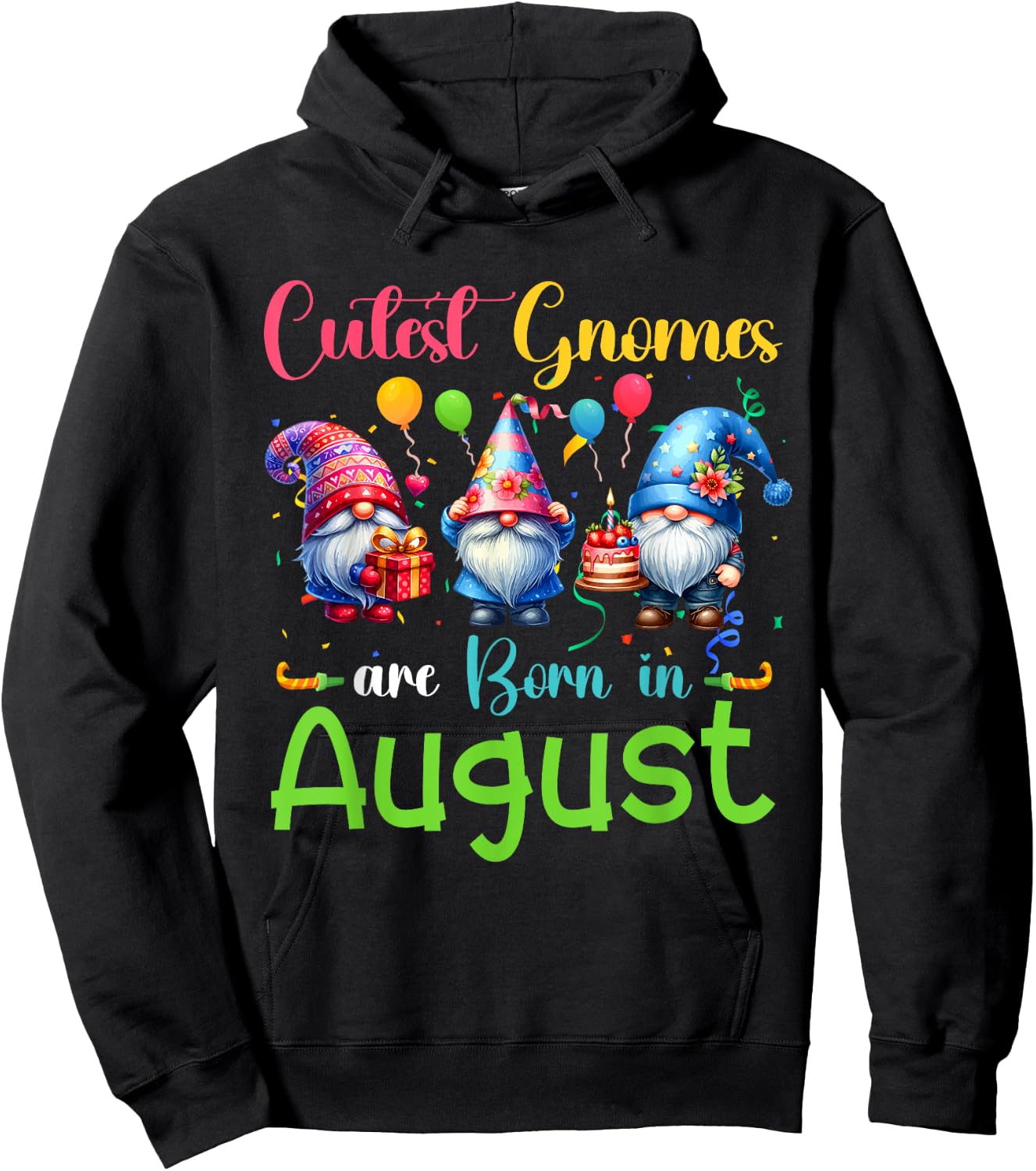 Cutest Gnomes Costume August Birthday Colorful Funny Party Hoodie - Hoodie | Black