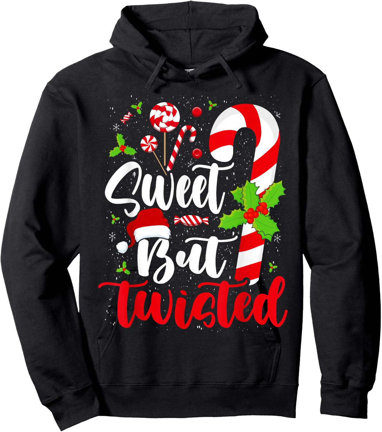 Candy Cane Christmas Short Sleeve Hoodie - Hoodie | Black