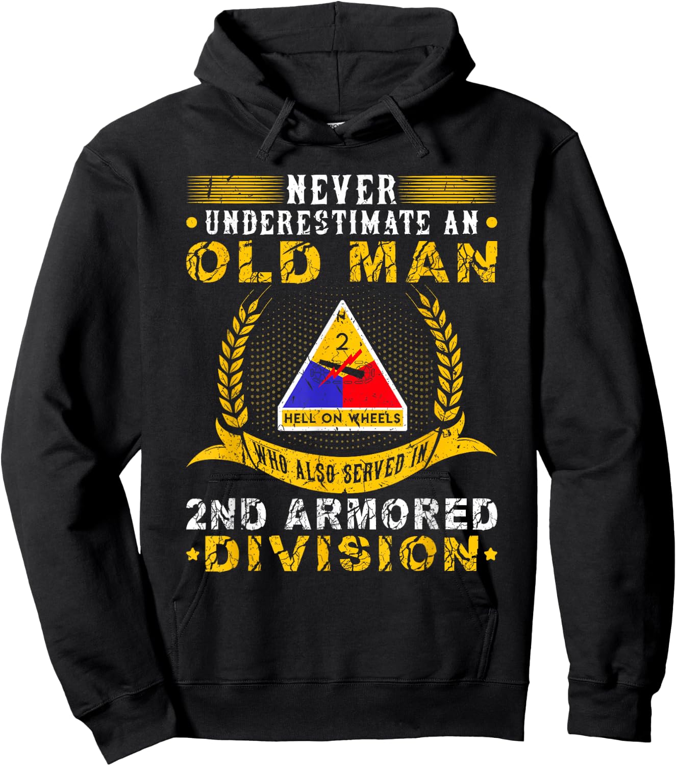 Old Man 2nd Armored Division Military Army War Veteran Hoodie - Hoodie | Black