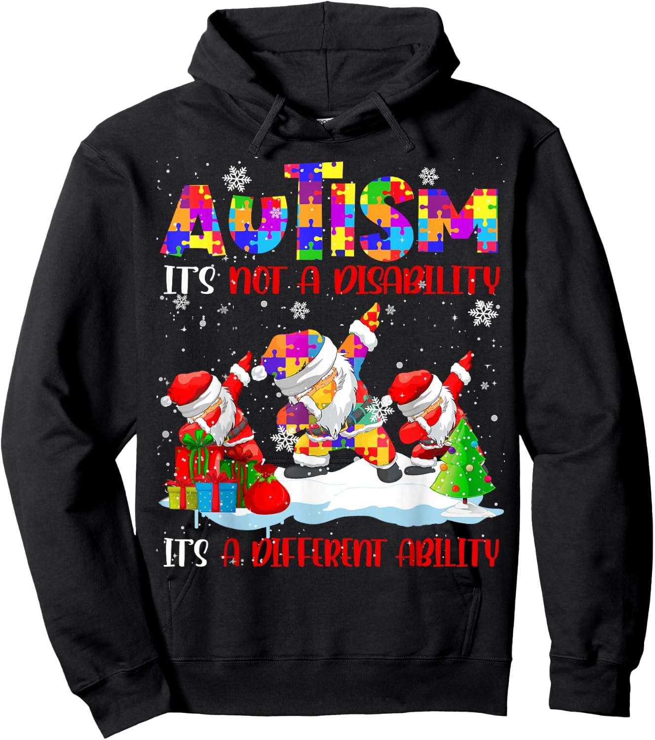 Autism It's Not A Disability Dabbing Santa Christmas Autism Hoodie - Hoodie | Black