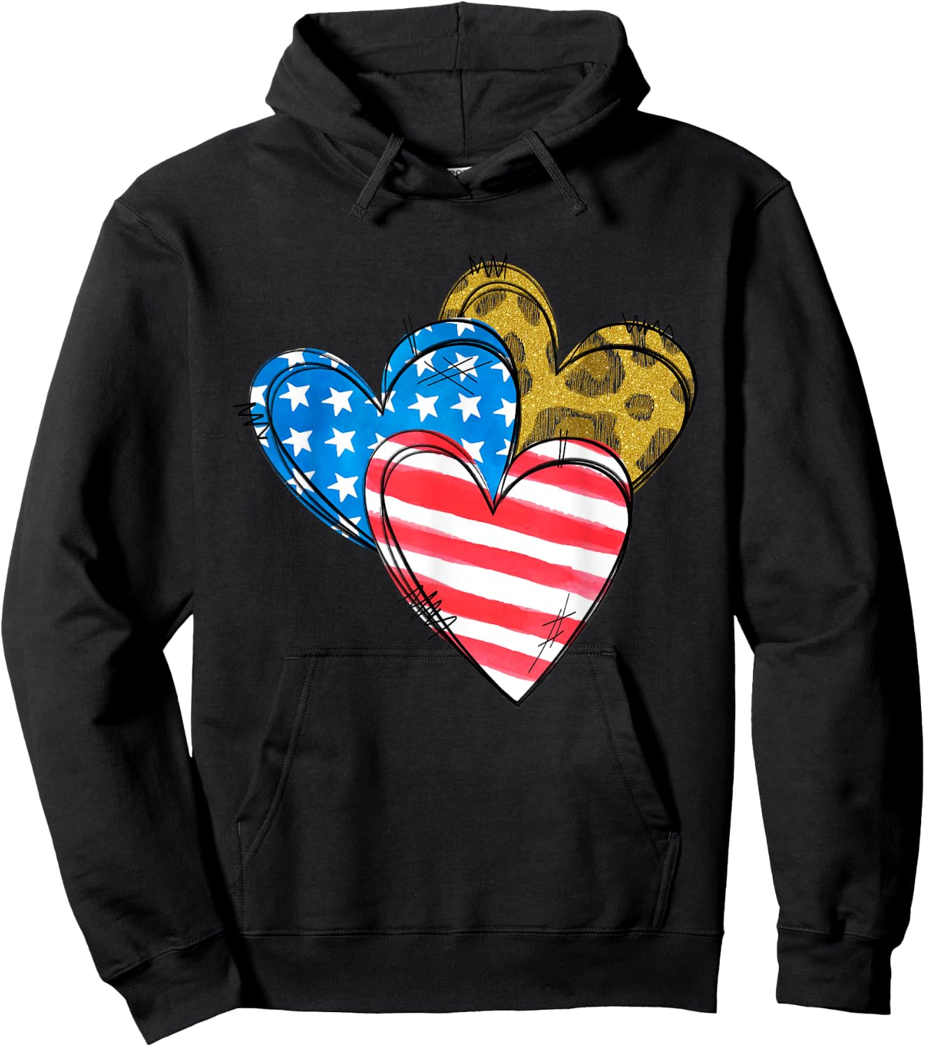 Leopard American Flag Heart Shirt 4th Of July Cute Patriotic Hoodie - Hoodie | Black