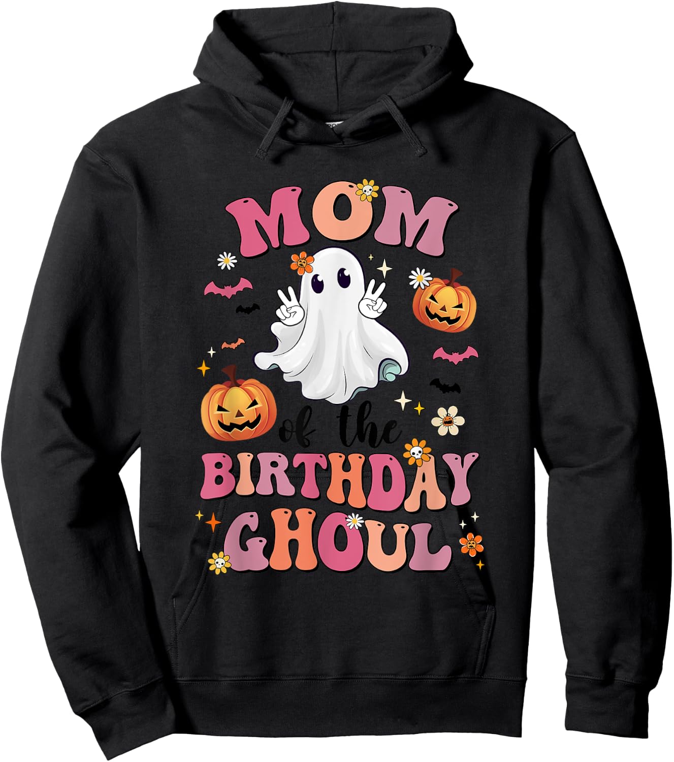 Mom Of The Birthday Ghoul Halloween Bday Boys Girls Ghost Hoodie - Hoodie | Black