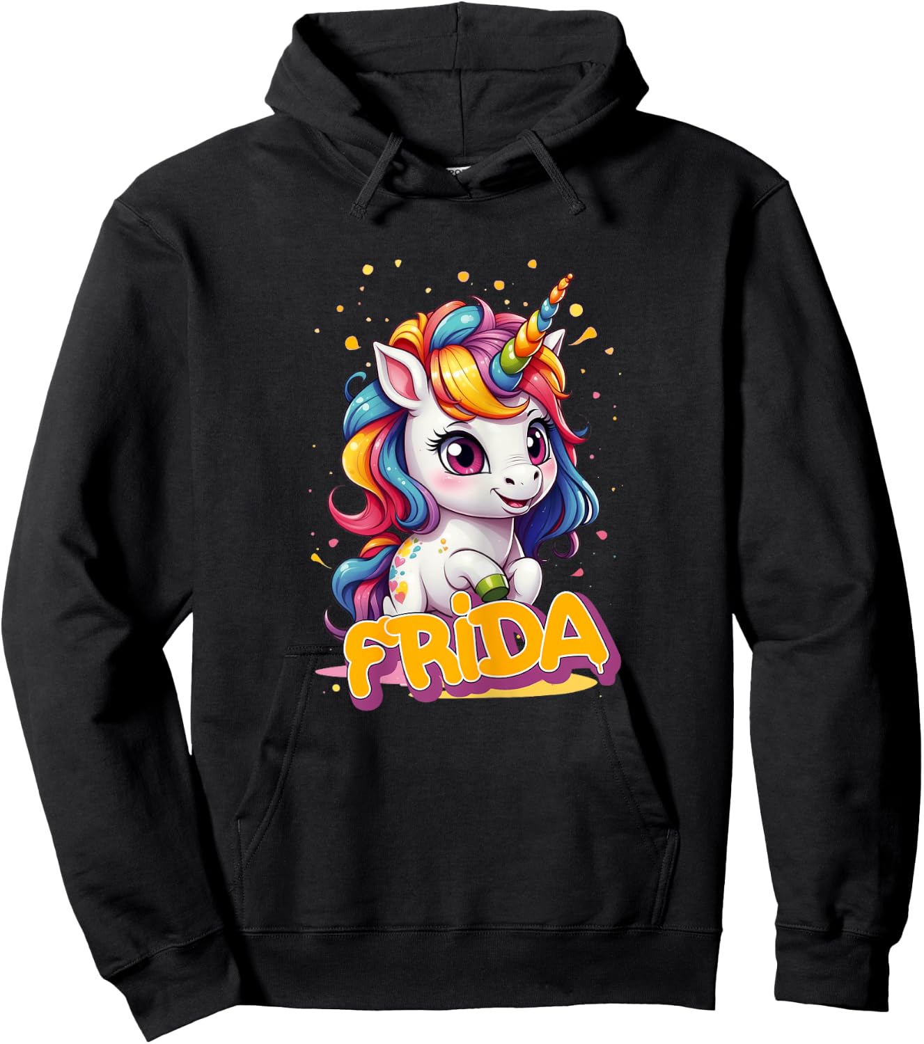 FRIDA - Adorable girl name with beautiful Unicorn Hoodie - Hoodie | Black