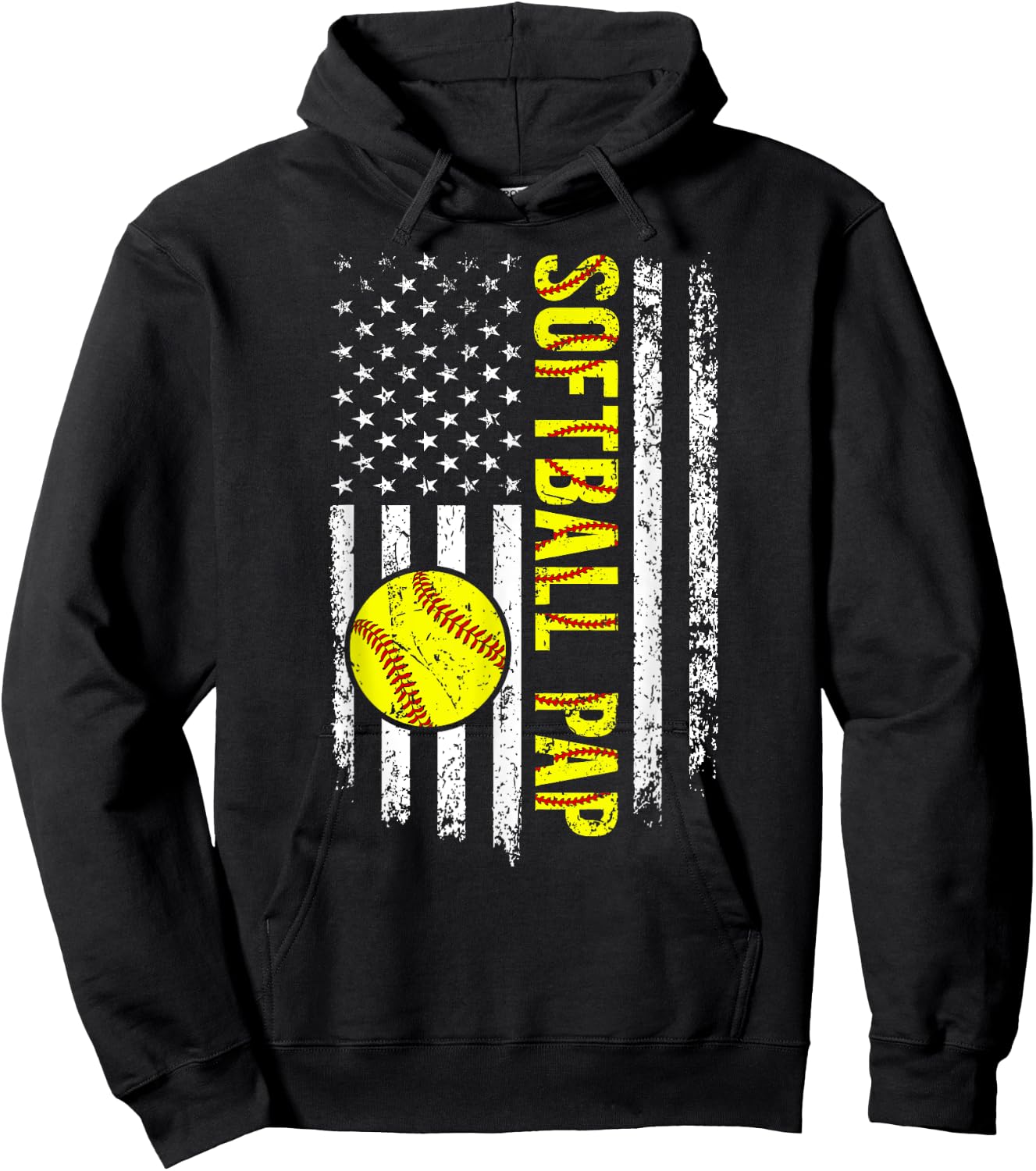 Softball Pap Grandpa US Flag Pap Of A Softball Player Pap Hoodie - Hoodie | Black