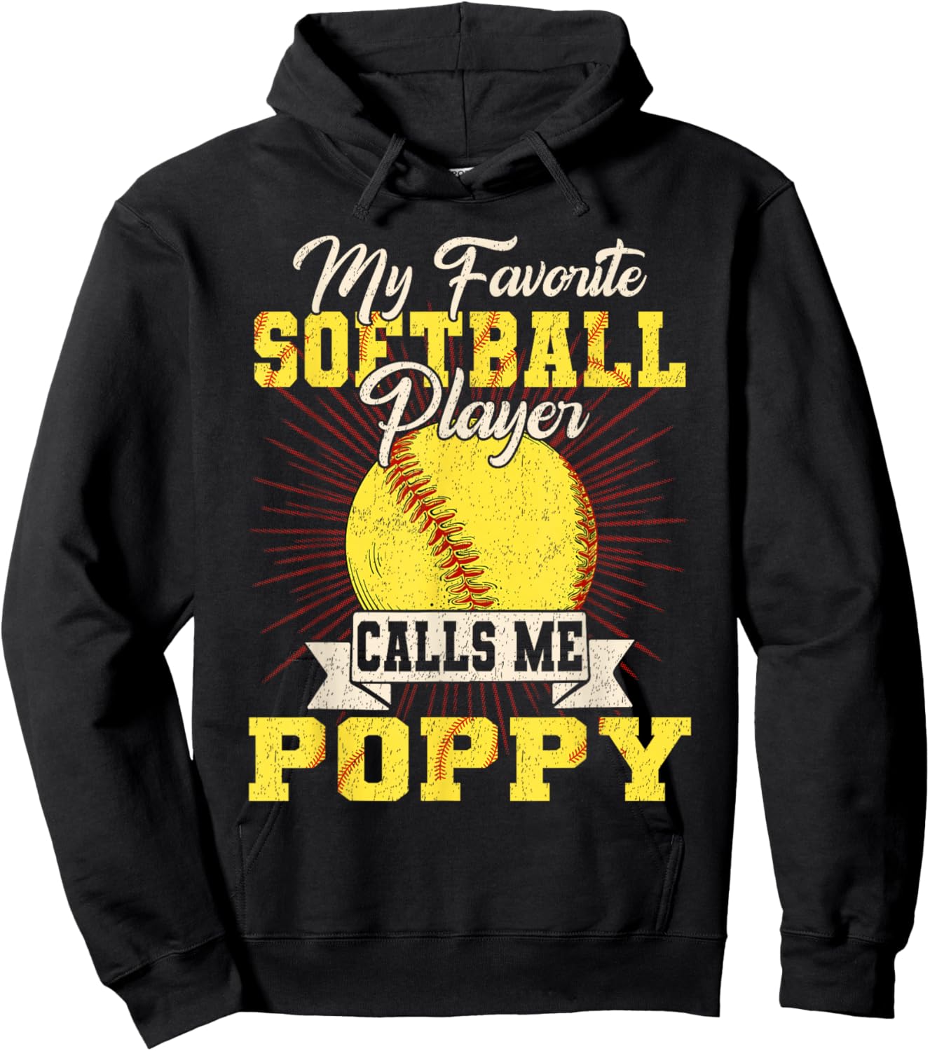 Vintage My Favorite Softball Player Calls Me Poppy Hoodie - Hoodie | Black