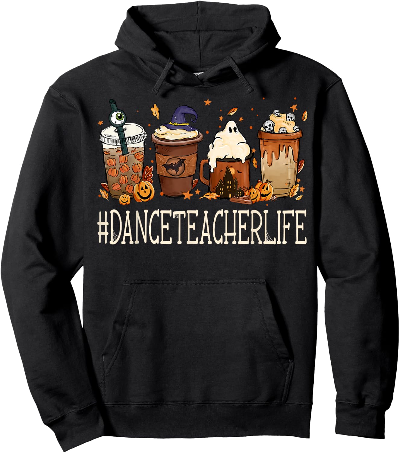 Dance Teacher Horror Fall Coffee Spooky Halloween Pumpkin Hoodie - Hoodie | Black