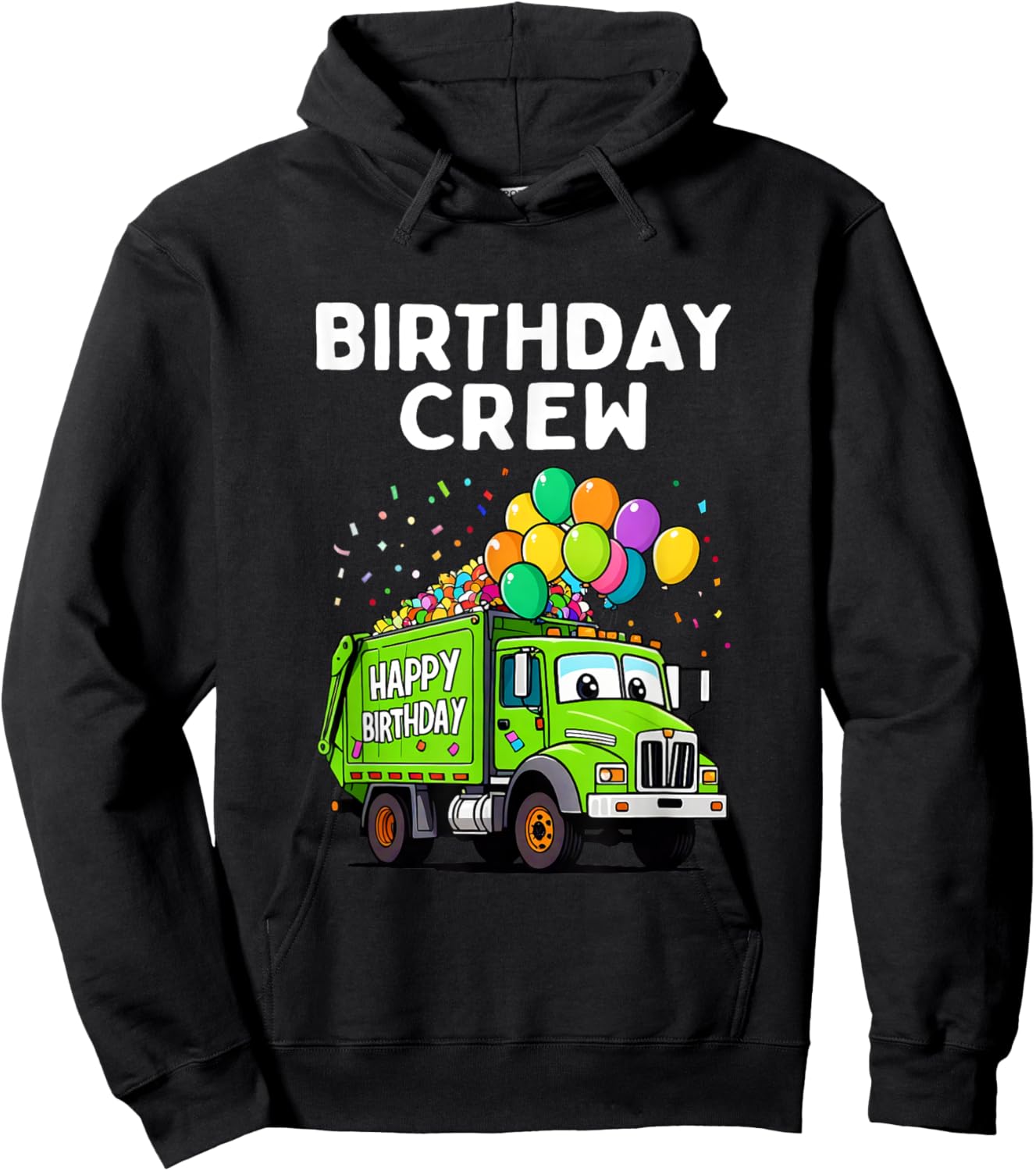 Birthday Crew Boys Garbage Truck Bday Family Matching Kids Hoodie - Hoodie | Black