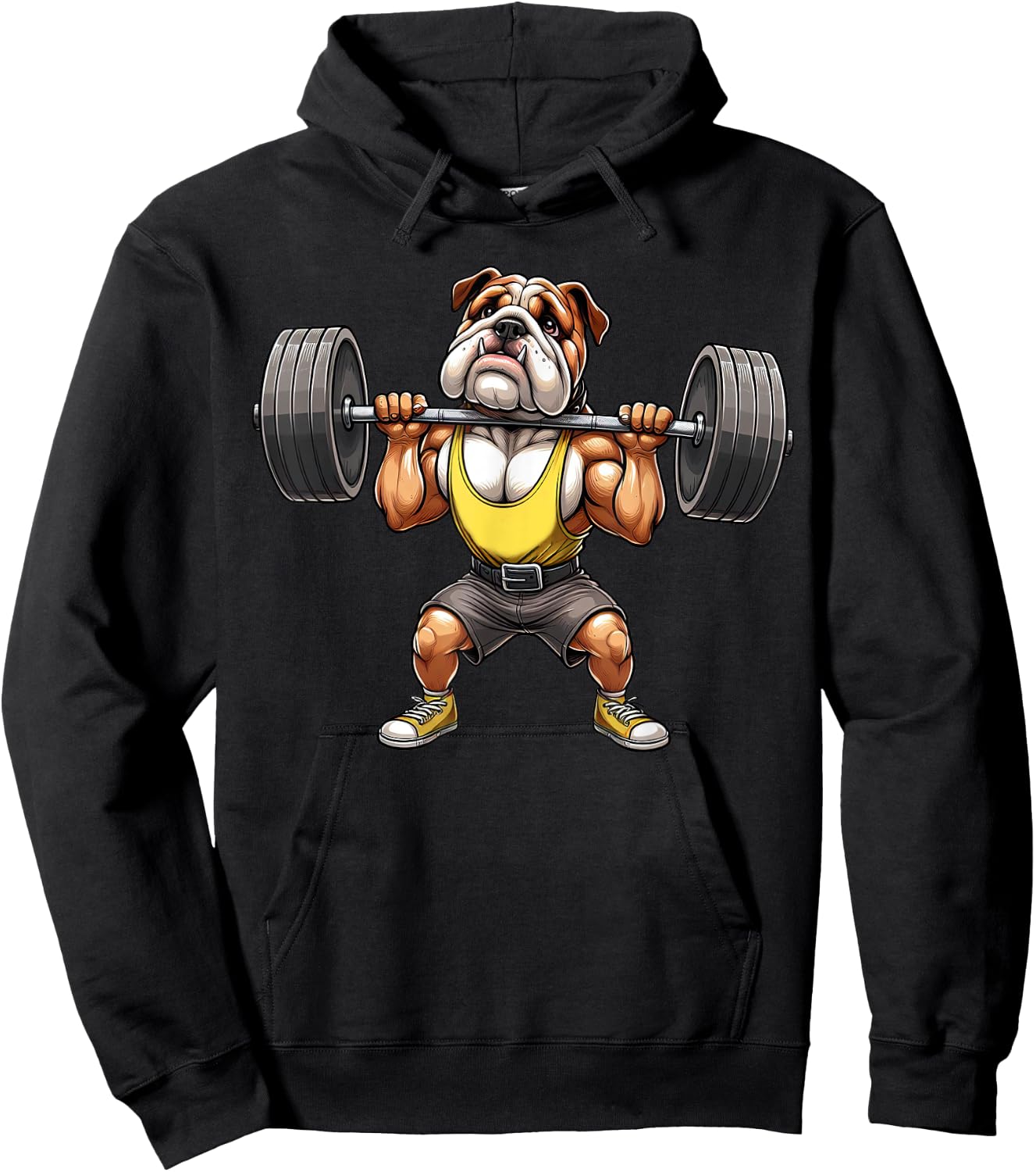 English Bulldog Weightlifting Fitness Gym Training Hoodie - Hoodie | Black