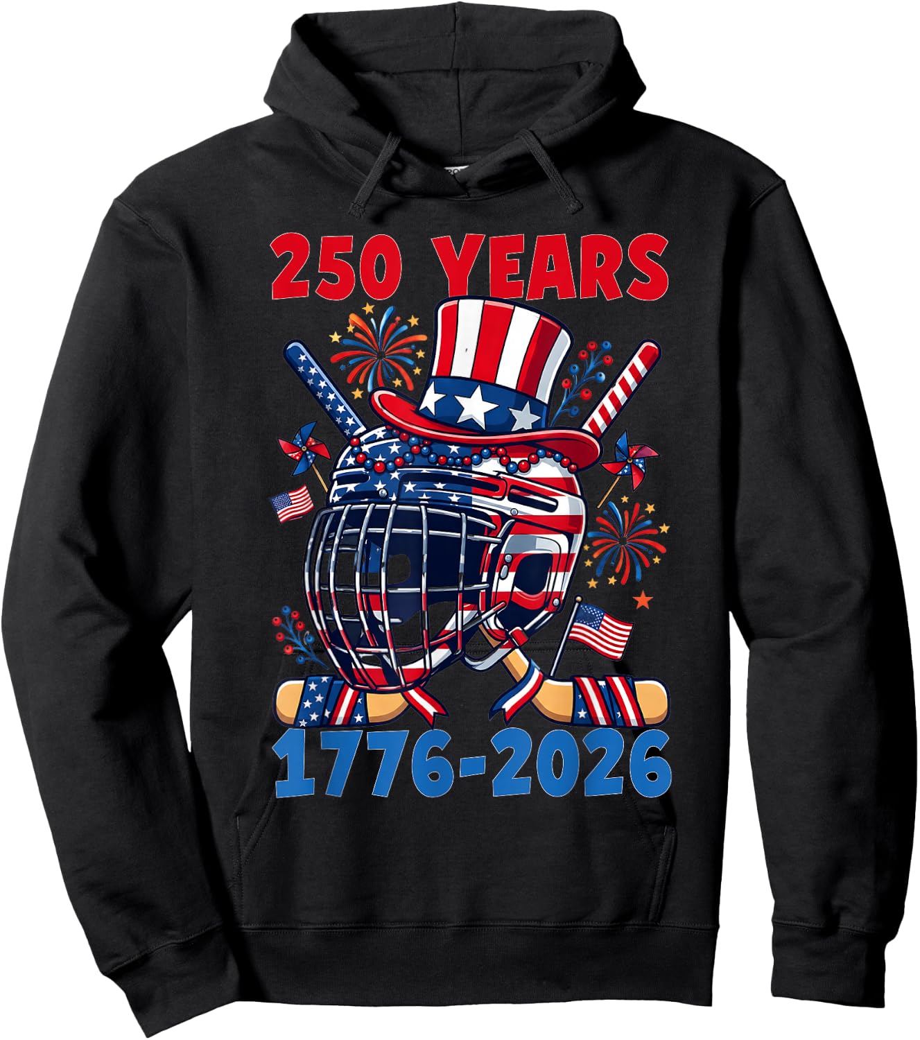 250 Years 1776 2026 250th Anniversary Ice Hockey 4th of July Hoodie - Hoodie | Black