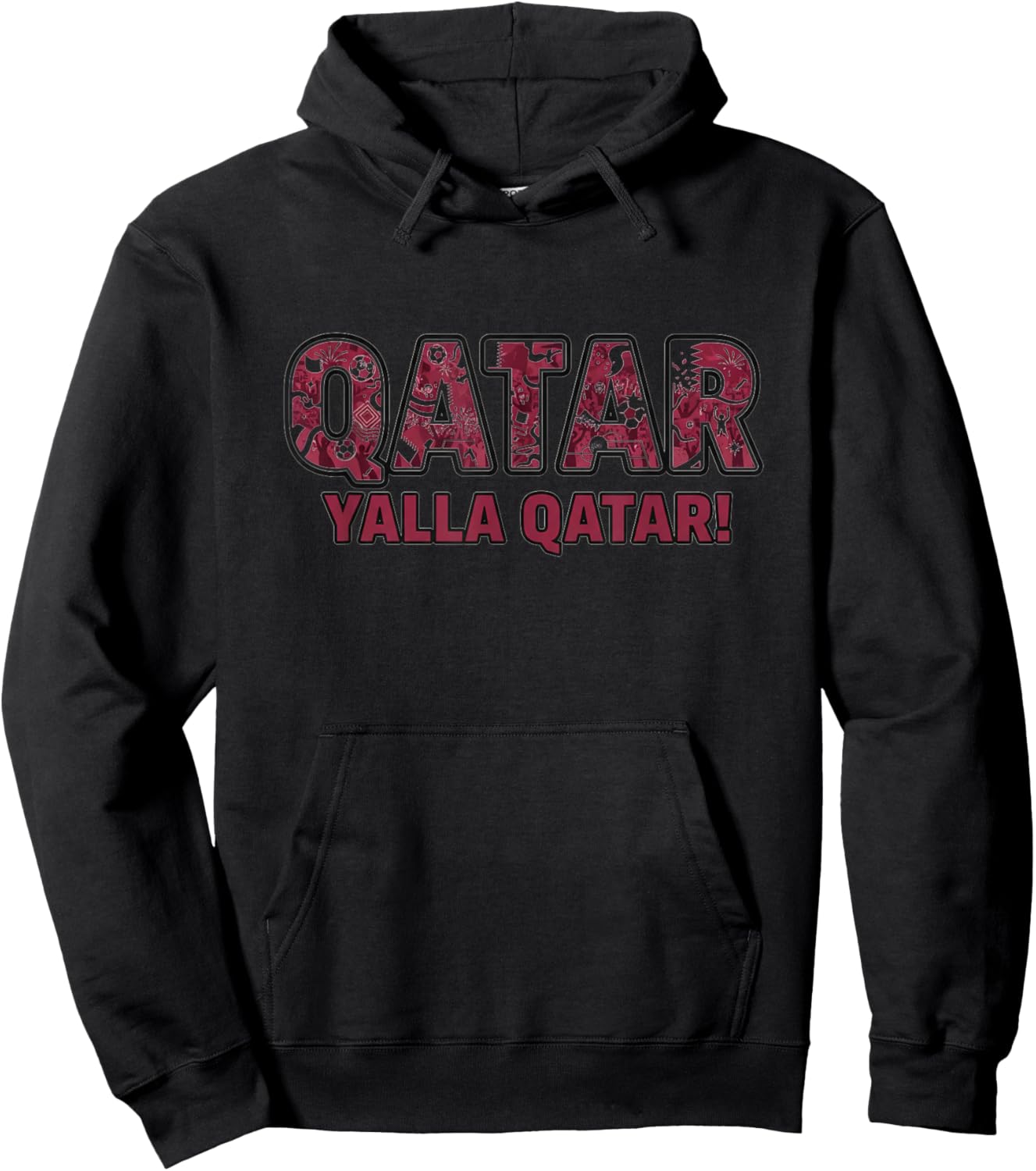Qatar Yalla Qatar Soccer Fan Shirt 2026 Fans Hoodie - Hoodie | Black