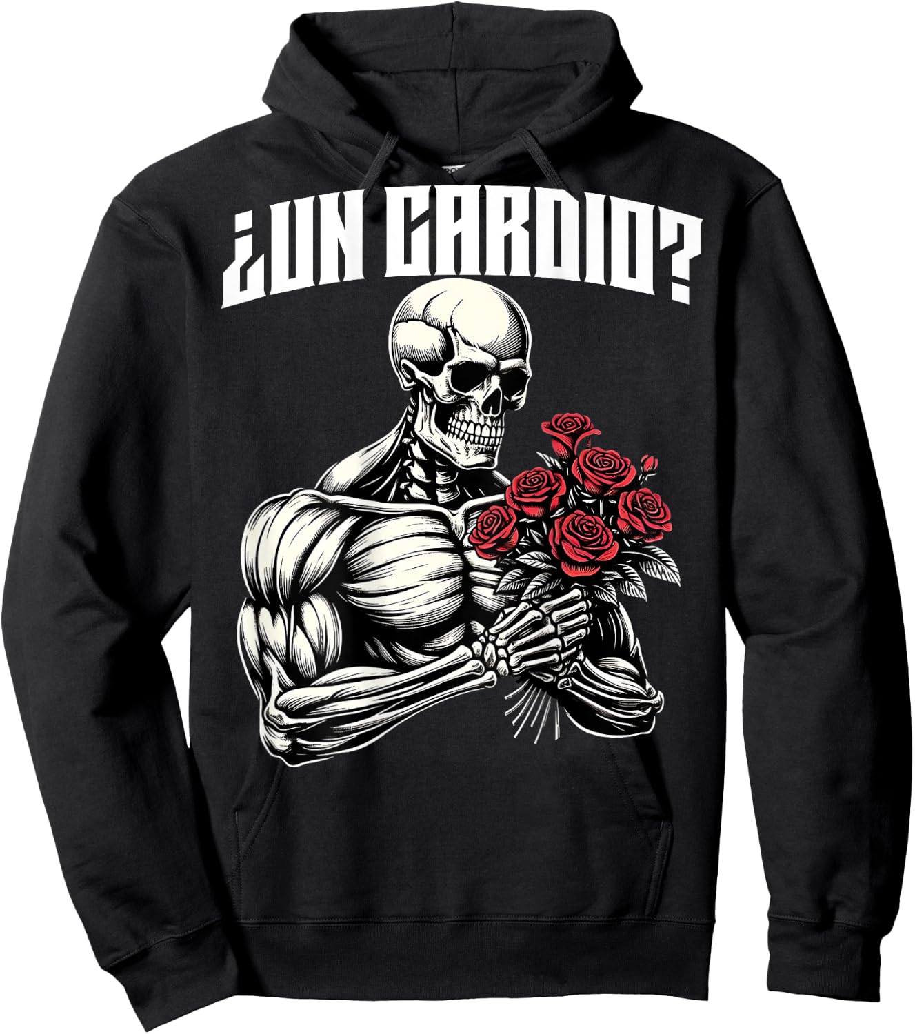 Un cardio? Espalda. Calaca con flores rosas, calacas gym Hoodie - Hoodie | Black