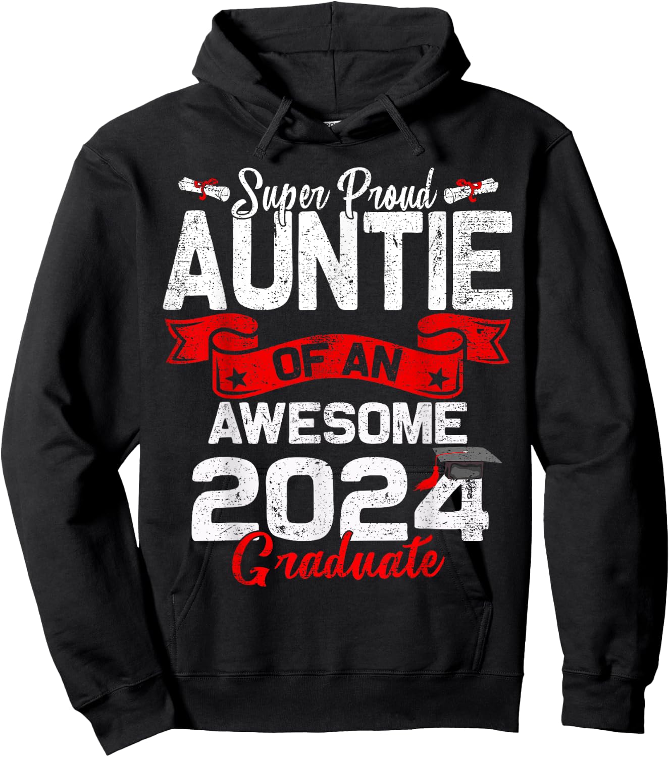 Super Proud Auntie Of a 2024 Graduate 24 Graduation Hoodie - Hoodie | Black
