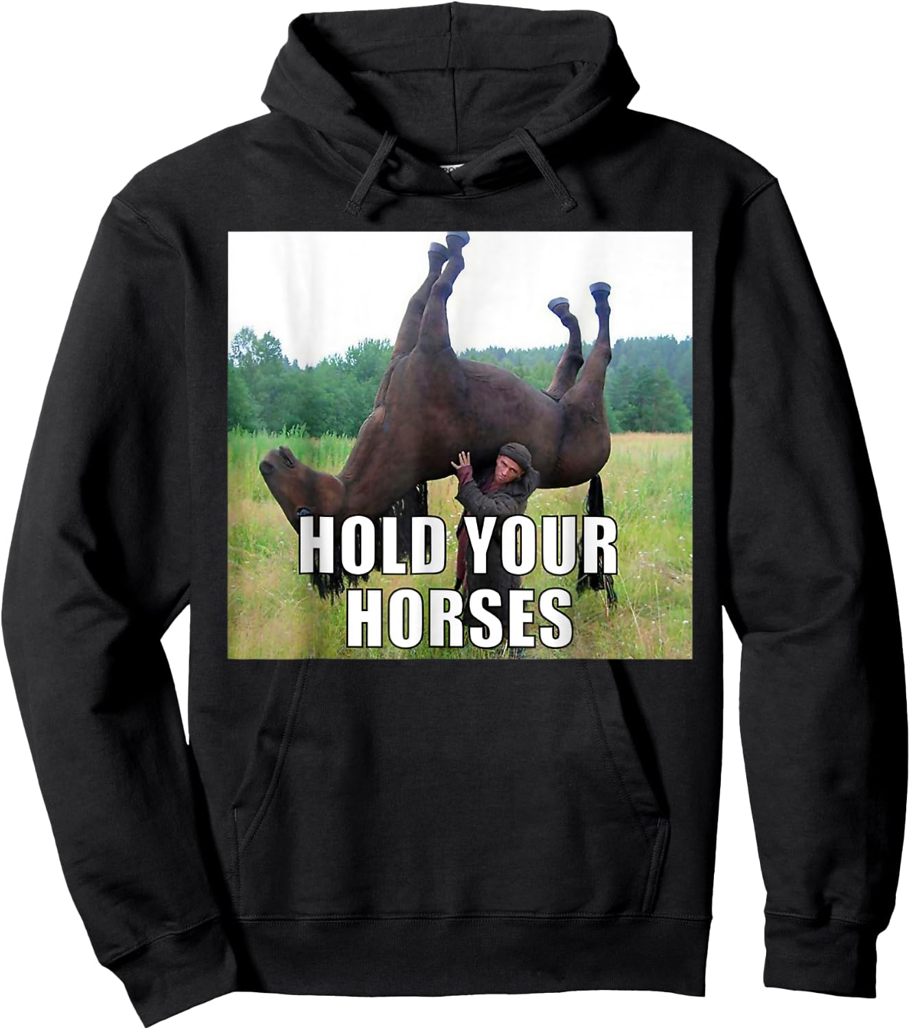 Hold Your Horses Dad Joke Funny Oddly Specific Dank Meme Hoodie - Hoodie | Black