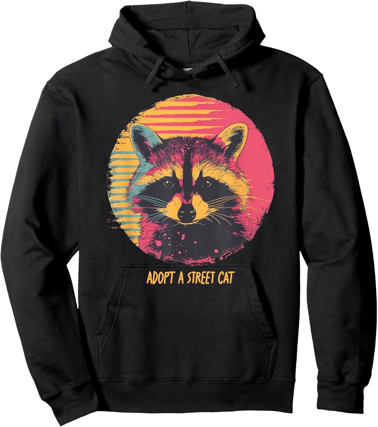 Adopt a Street Cat Raccoon Vintage Trash Panda Funny Graphic Hoodie - Hoodie | Black