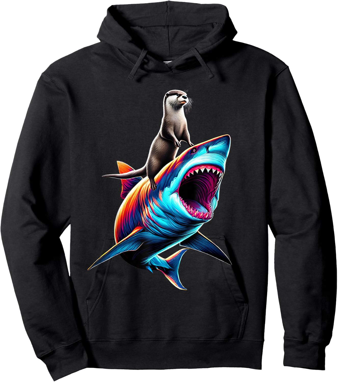 Funny Otter Riding Shark Otter Lover Hoodie - Hoodie | Black