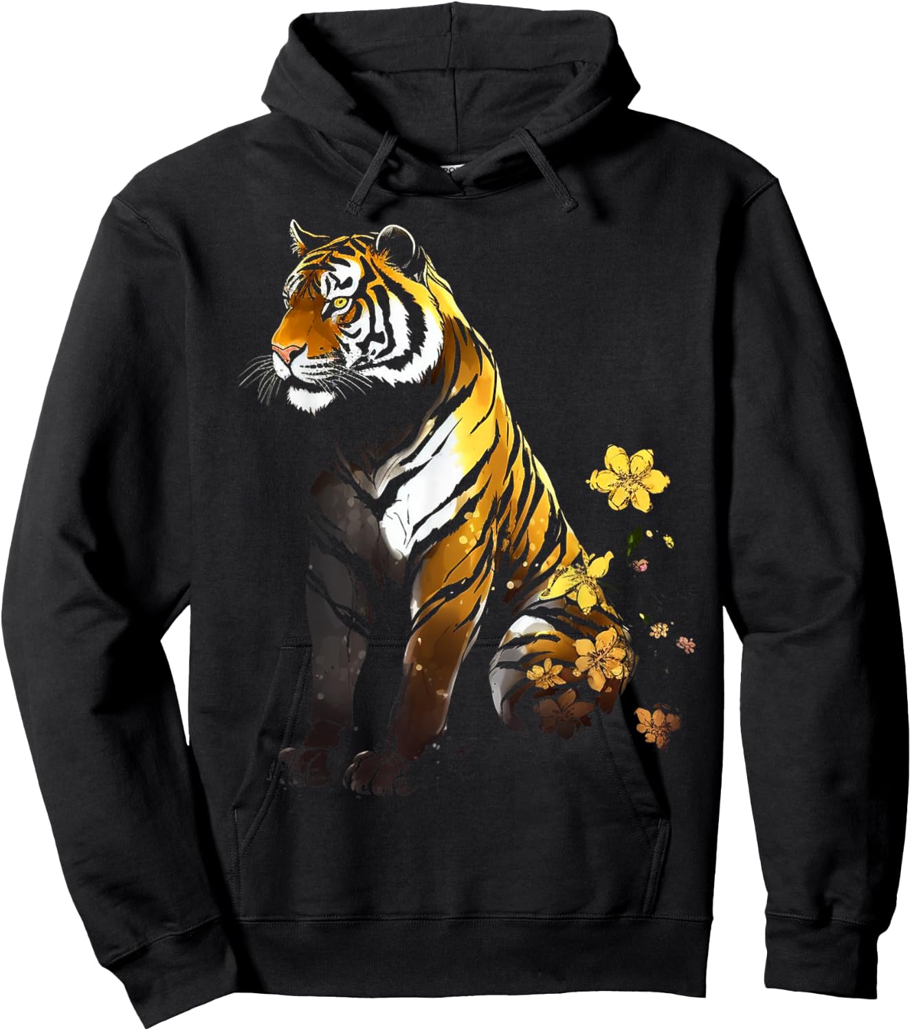 Tiger Artwork Flowers - Animal Art Tiger Hoodie - Hoodie | Black