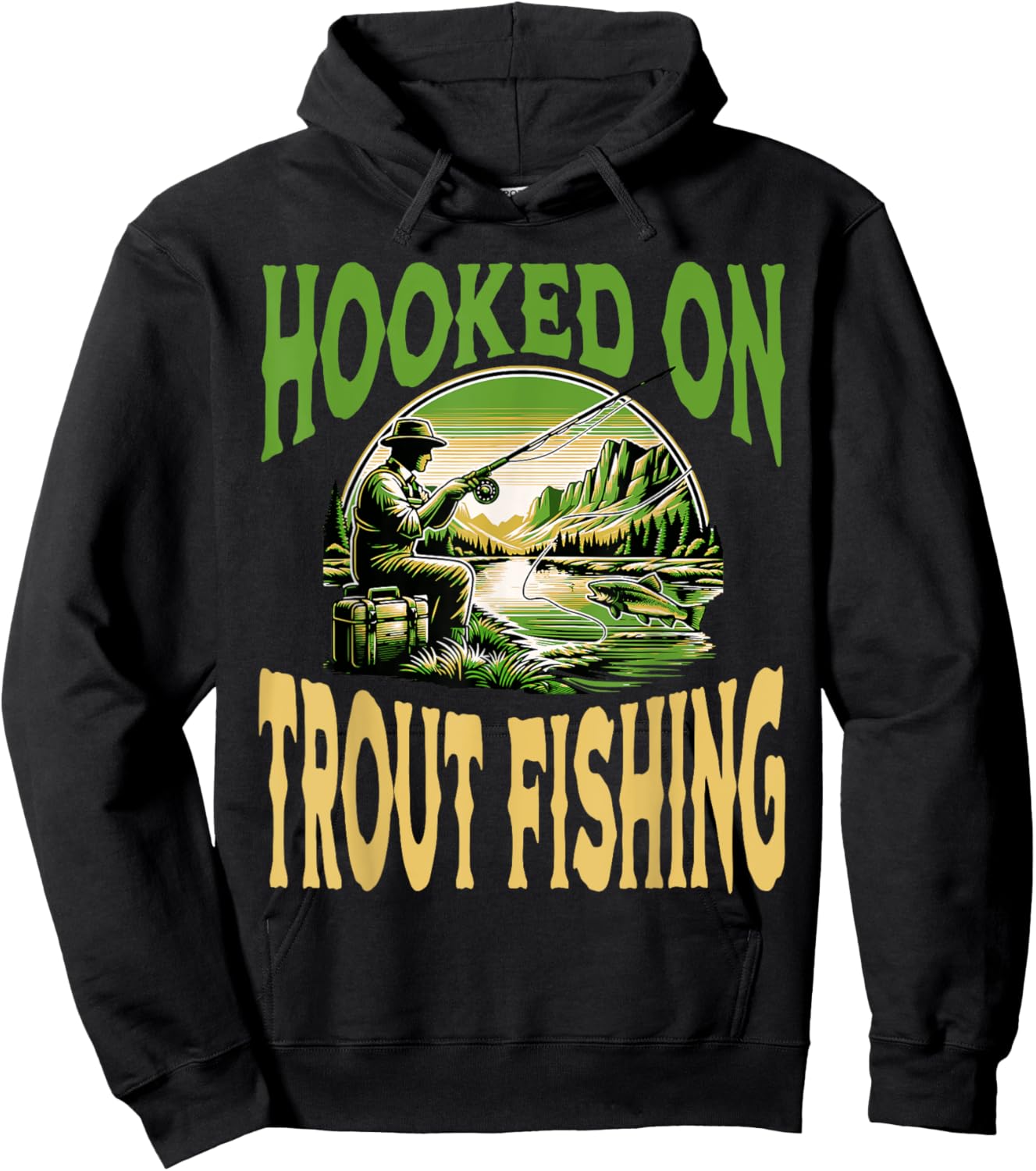 Hooked On Trout Fishing Outdoor Enthusiast Hoodie - Hoodie | Black